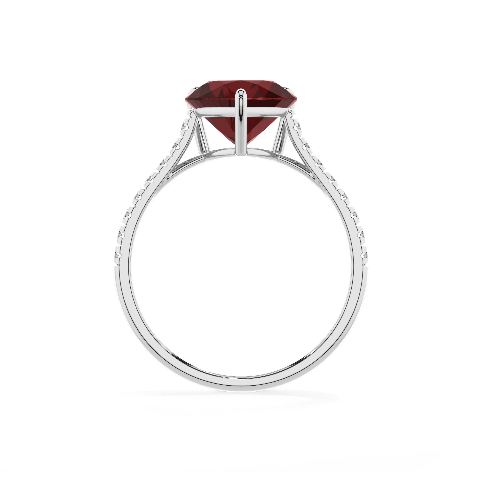 natural garnet heart half eternity solitaire engagement rings in white gold