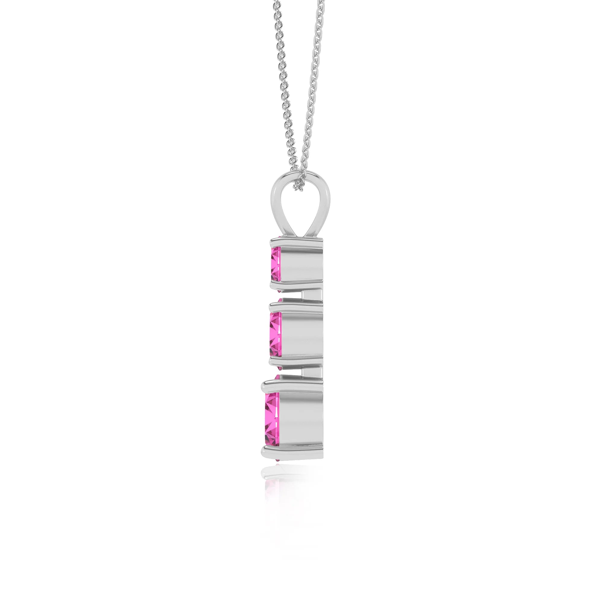 lab grown pink-sapphire round bar v-bale necklaces in sterling silver
