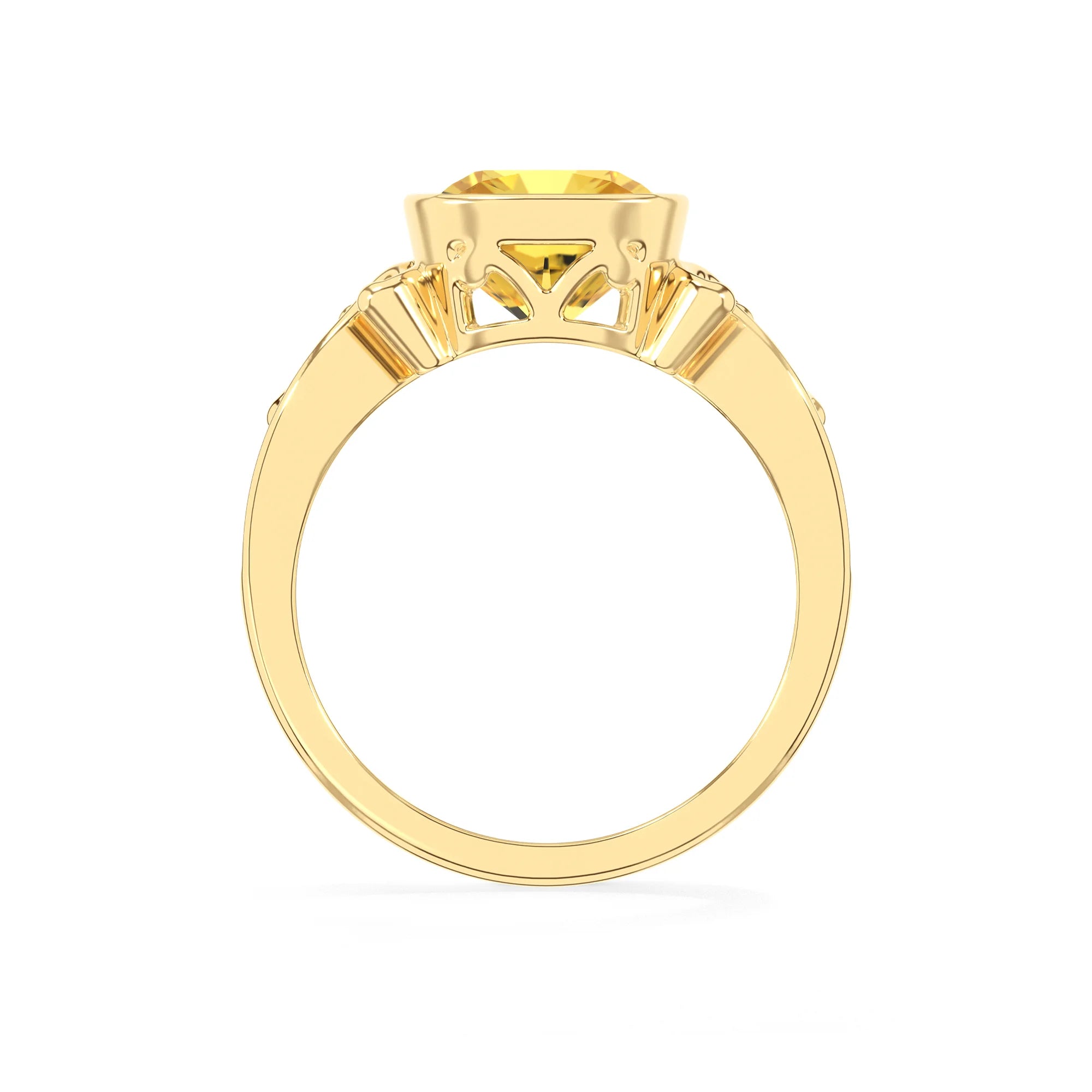 lab grown yellow-sapphire cushion solitaire rings in yellow gold
