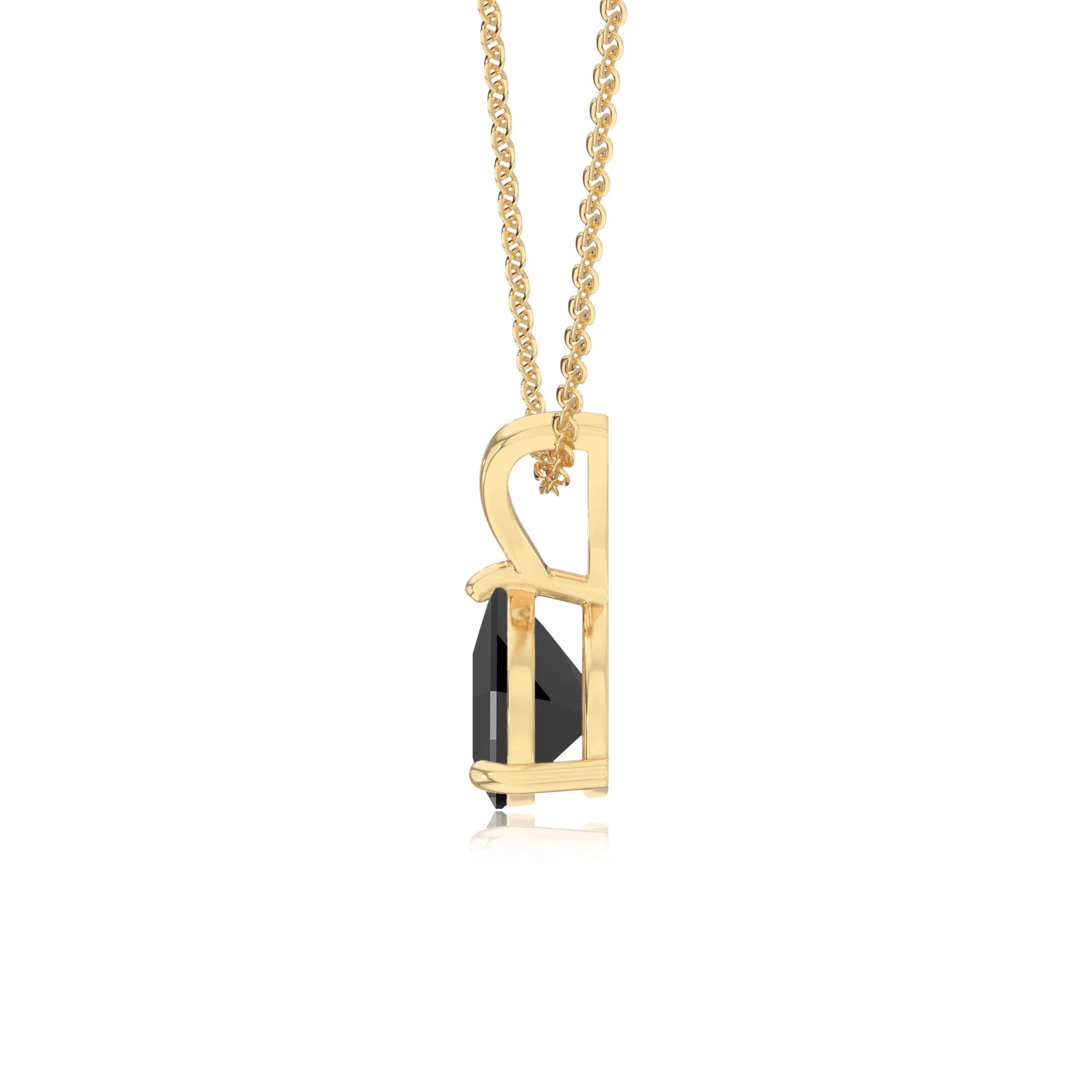 natural black-onyx trillion solitaire v-bale necklaces in yellow gold