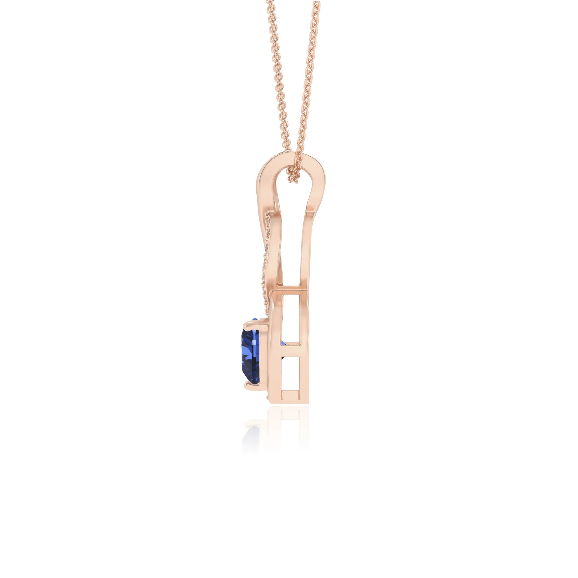 lab grown blue-sapphire heart infinity necklaces in rose gold