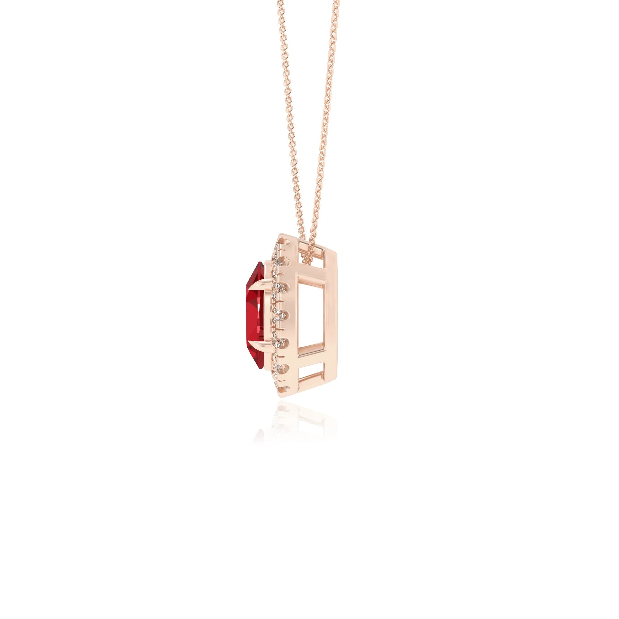 lab grown ruby oval solitaire necklaces in rose gold