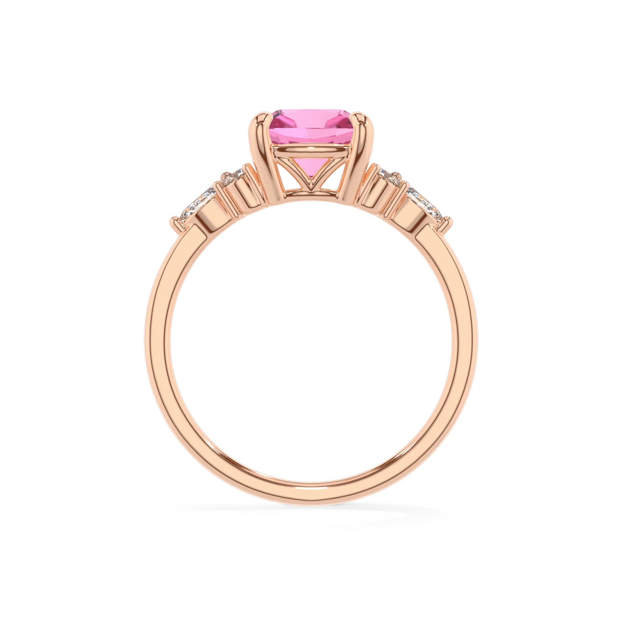 lab grown pink-sapphire cushion solitaire rings in rose gold