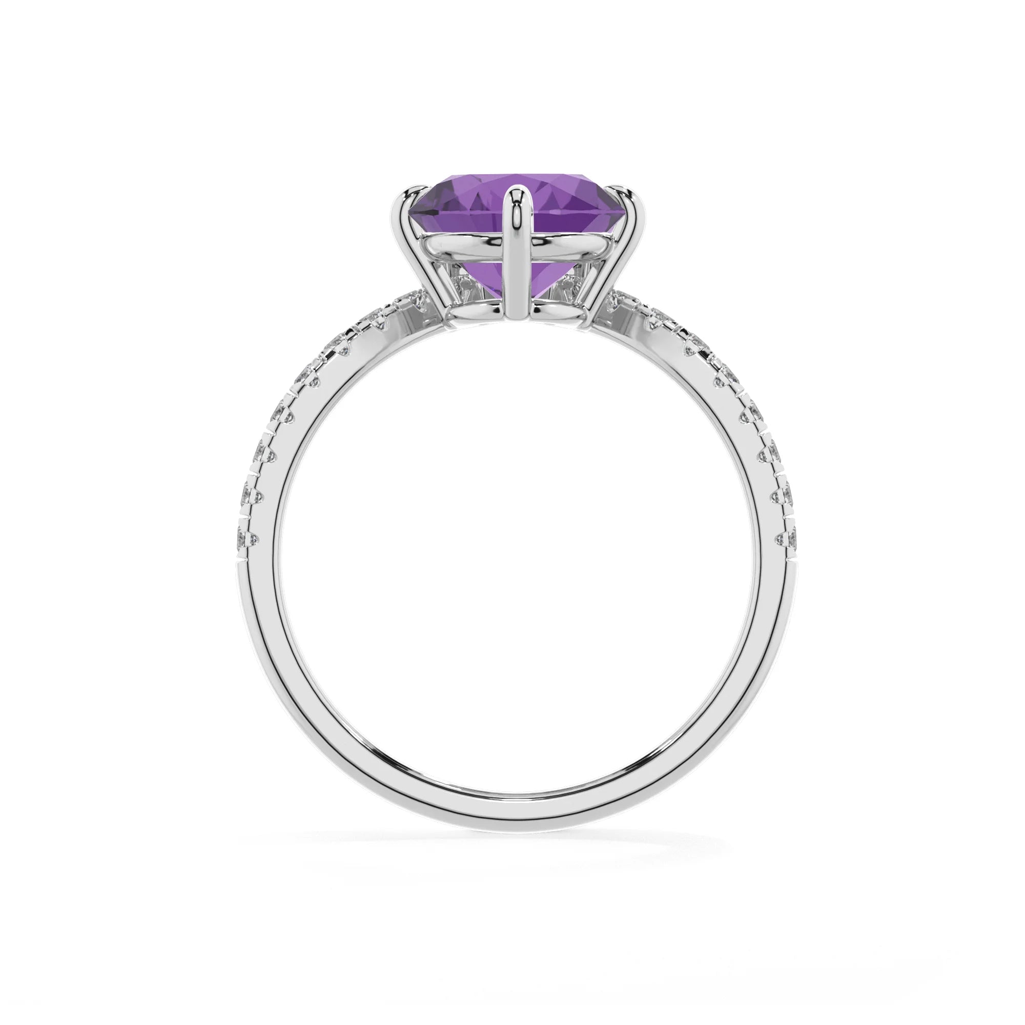 lab grown amethyst round solitaire rings in white gold
