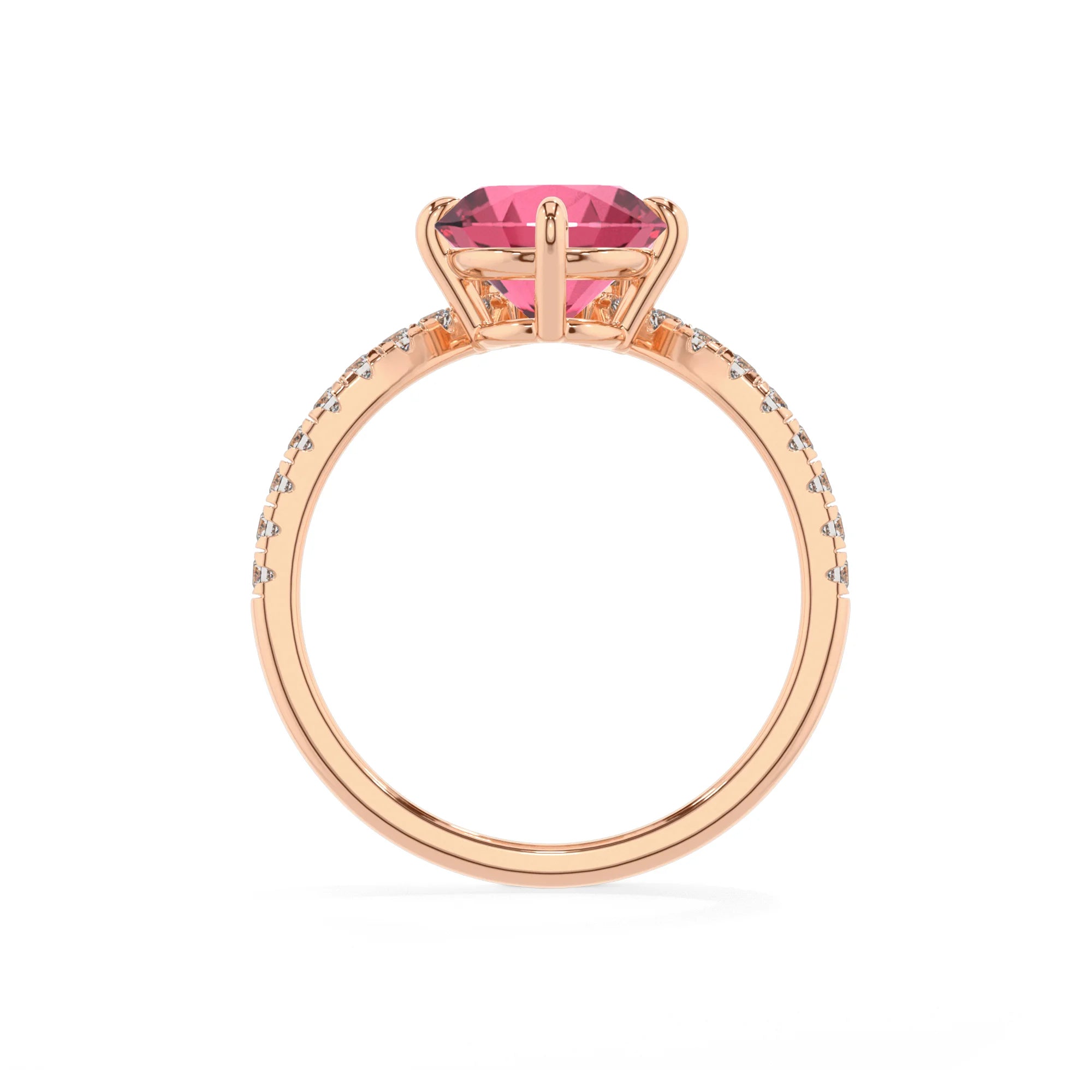 lab grown pink-tourmaline round solitaire rings in rose gold