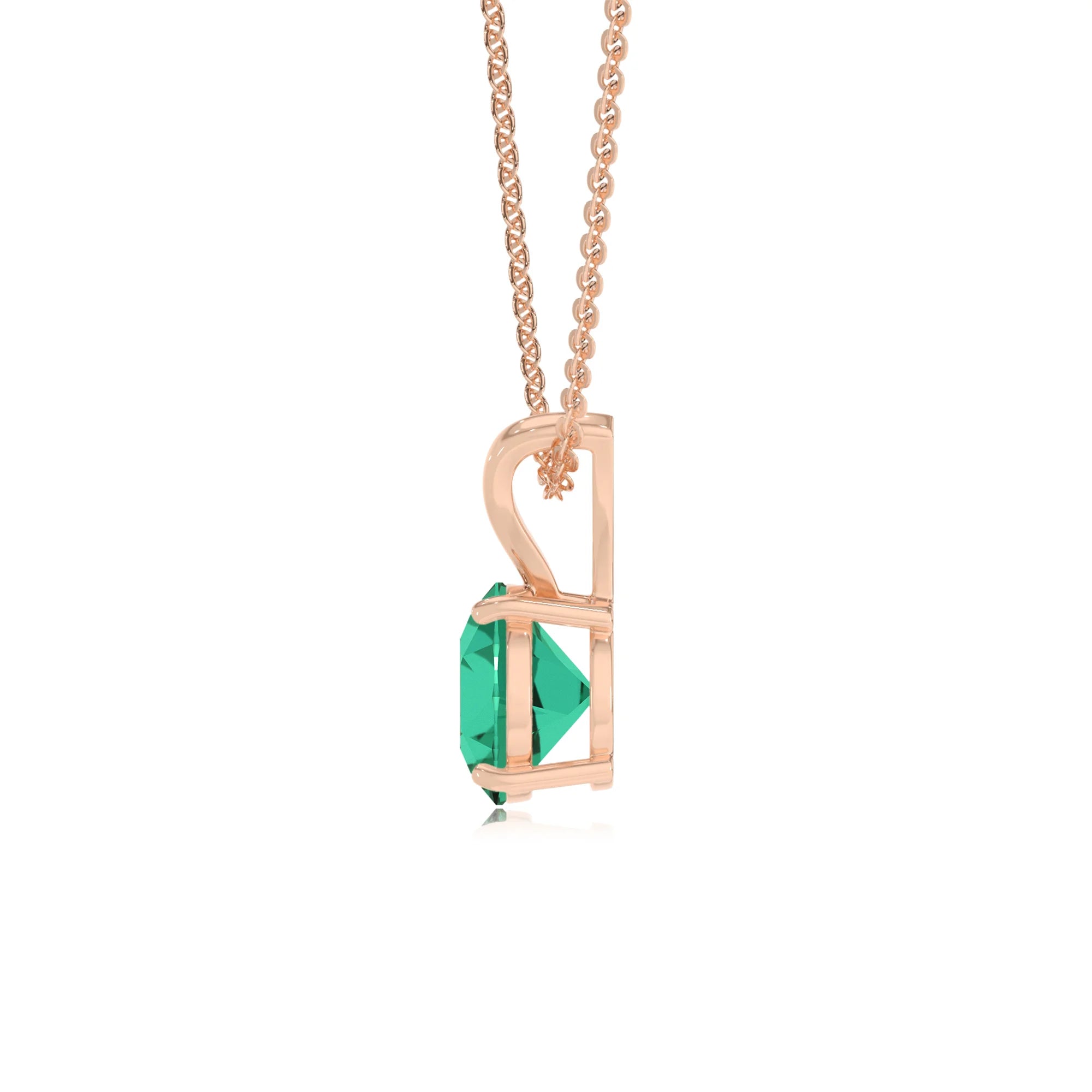 lab grown emerald round solitaire v-bale necklaces in rose gold