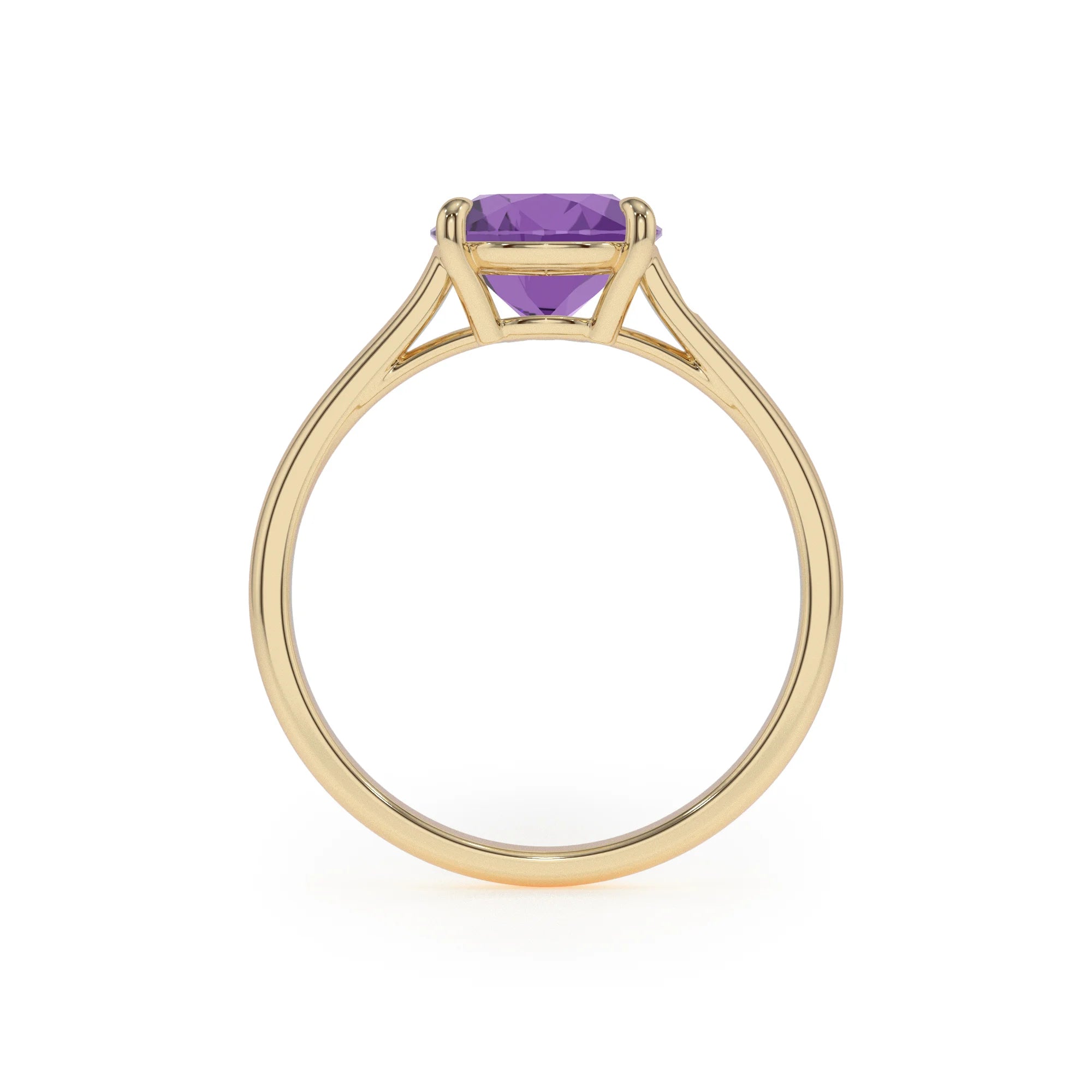 lab grown amethyst pear solitaire rings in yellow gold