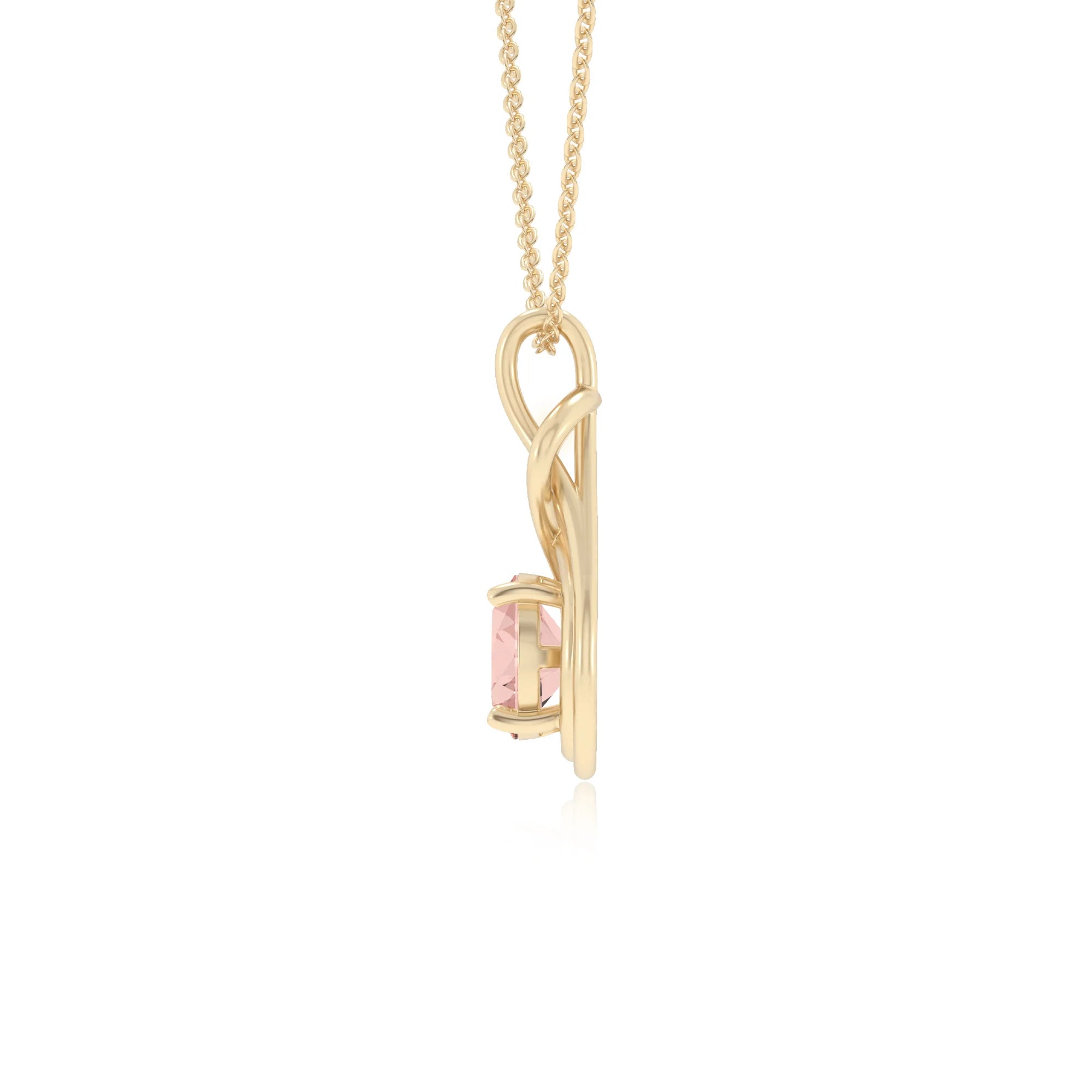 lab grown morganite round solitaire necklaces in yellow gold