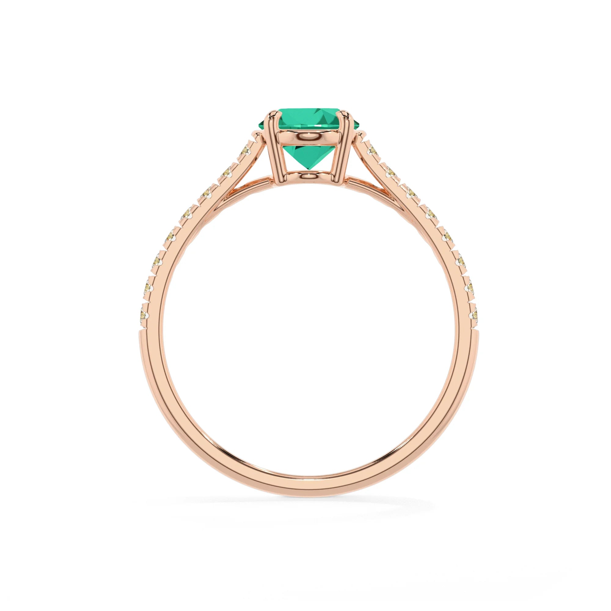 lab grown emerald oval half eternity solitaire engagement rings in rose gold