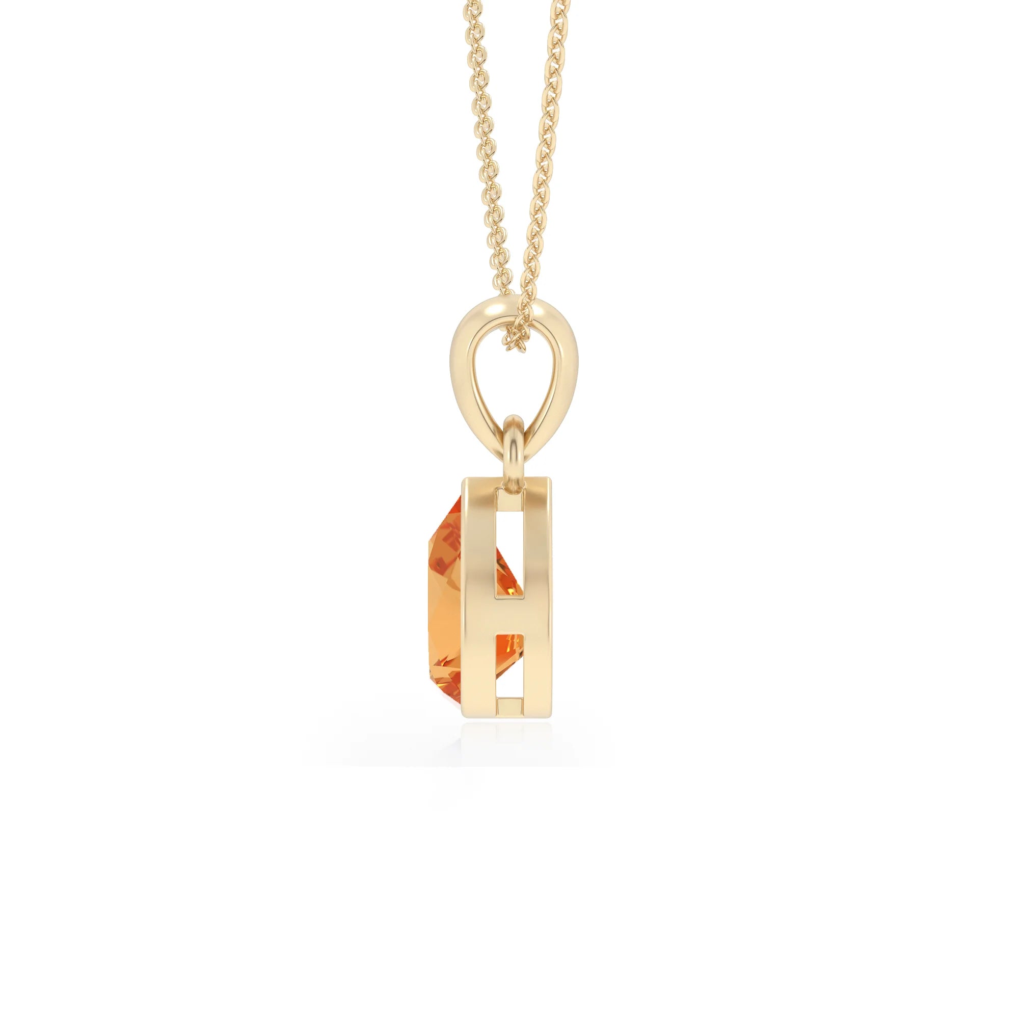 lab grown citrine pear solitaire necklaces in yellow gold
