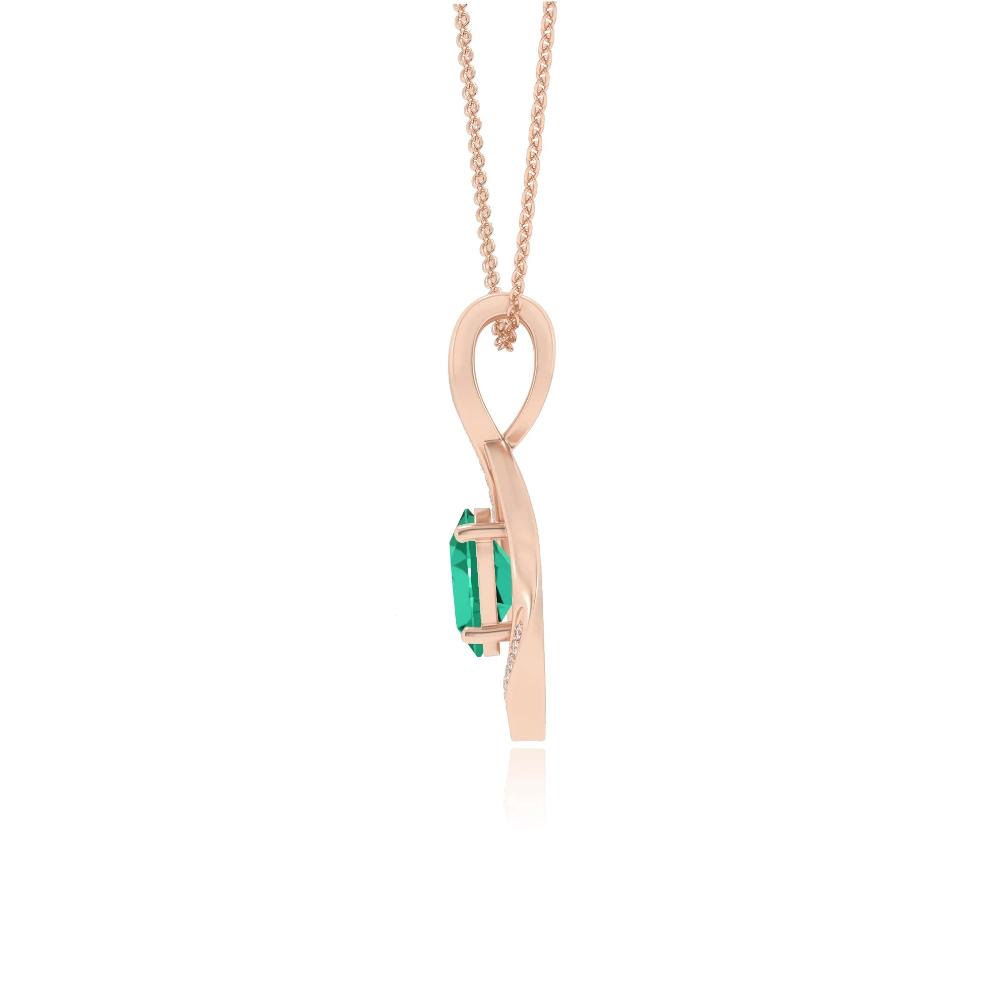 lab grown emerald oval solitaire necklaces in rose gold