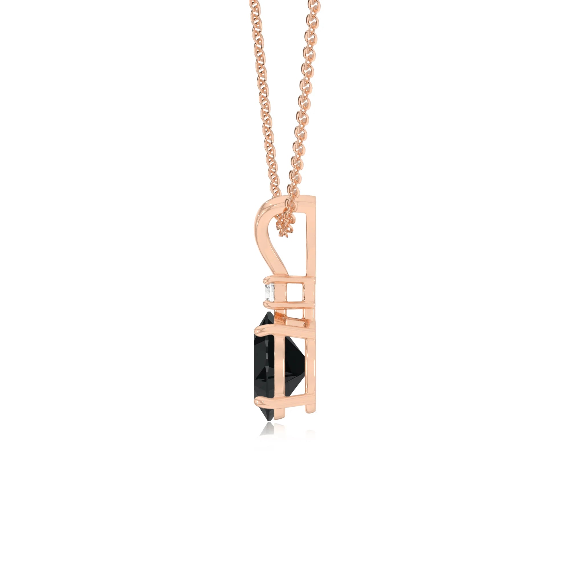 natural black-onyx oval solitaire v-bale necklaces in rose gold