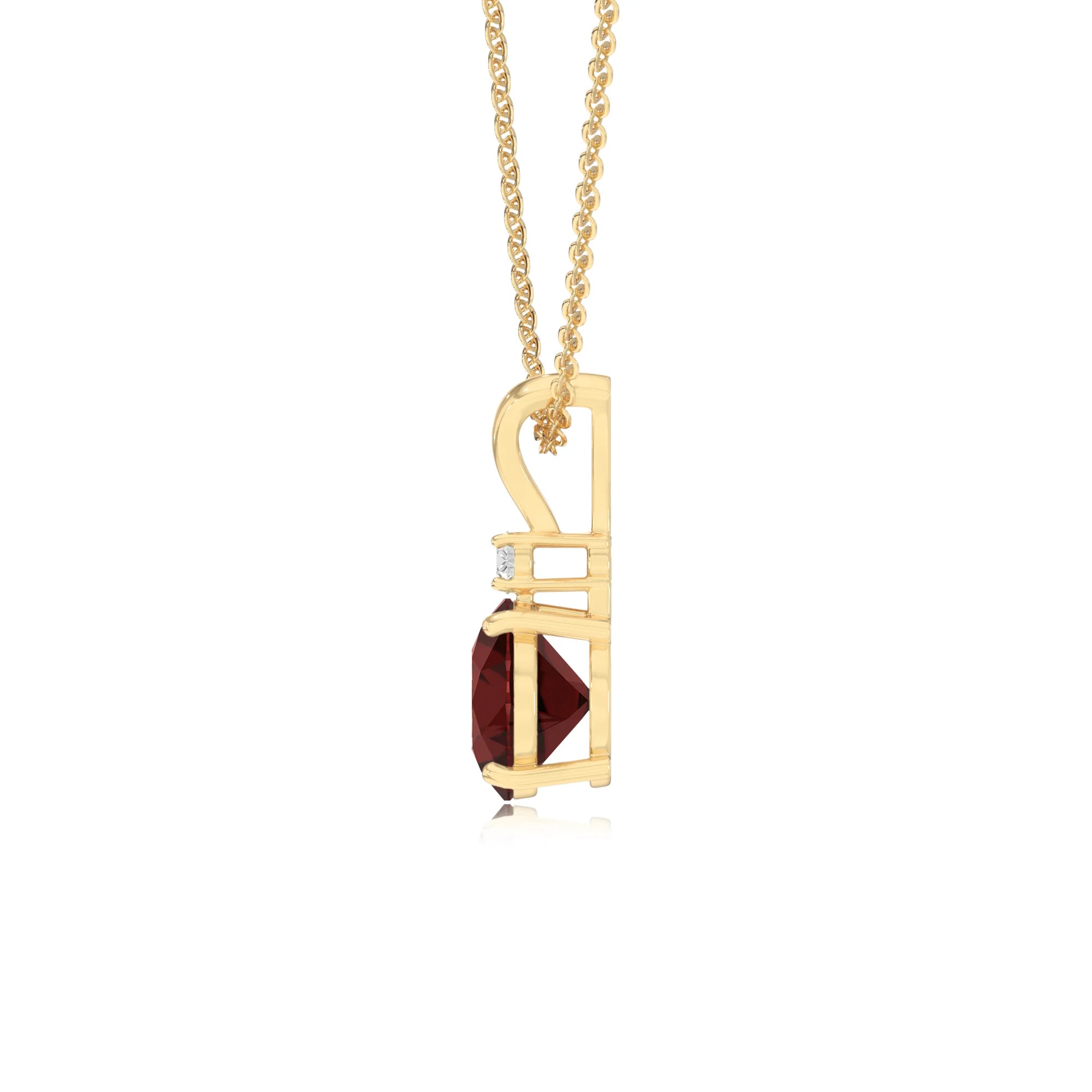 natural garnet round solitaire v-bale necklaces in yellow gold
