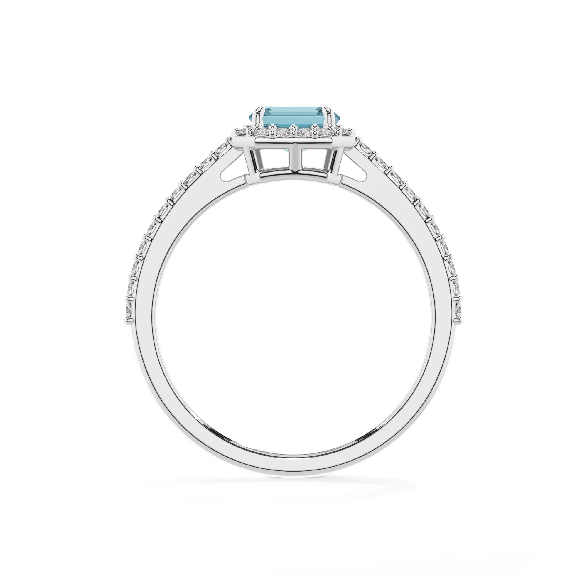 lab grown aquamarine emerald cut solitaire rings in sterling silver