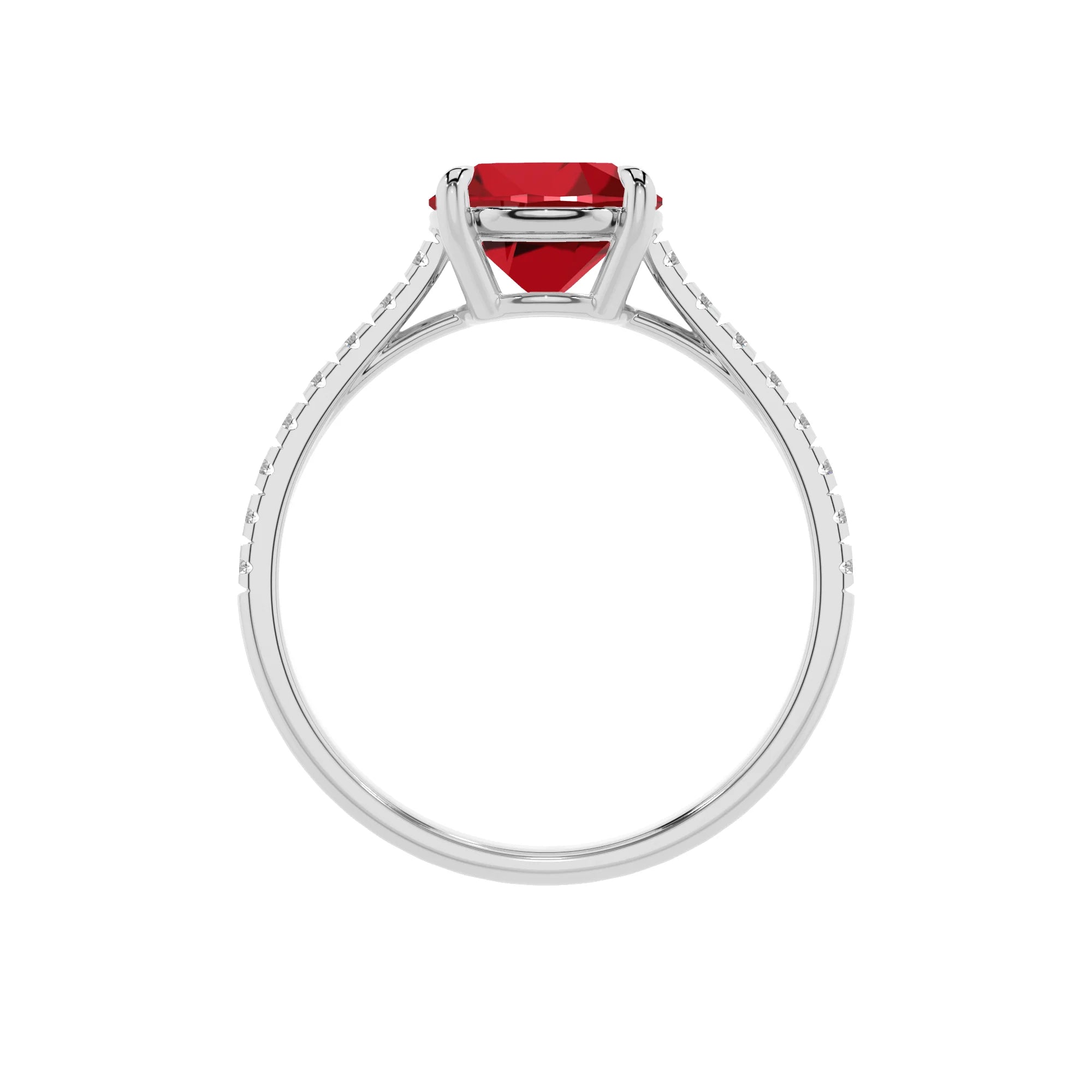 lab grown ruby round half eternity solitaire engagement rings in sterling silver