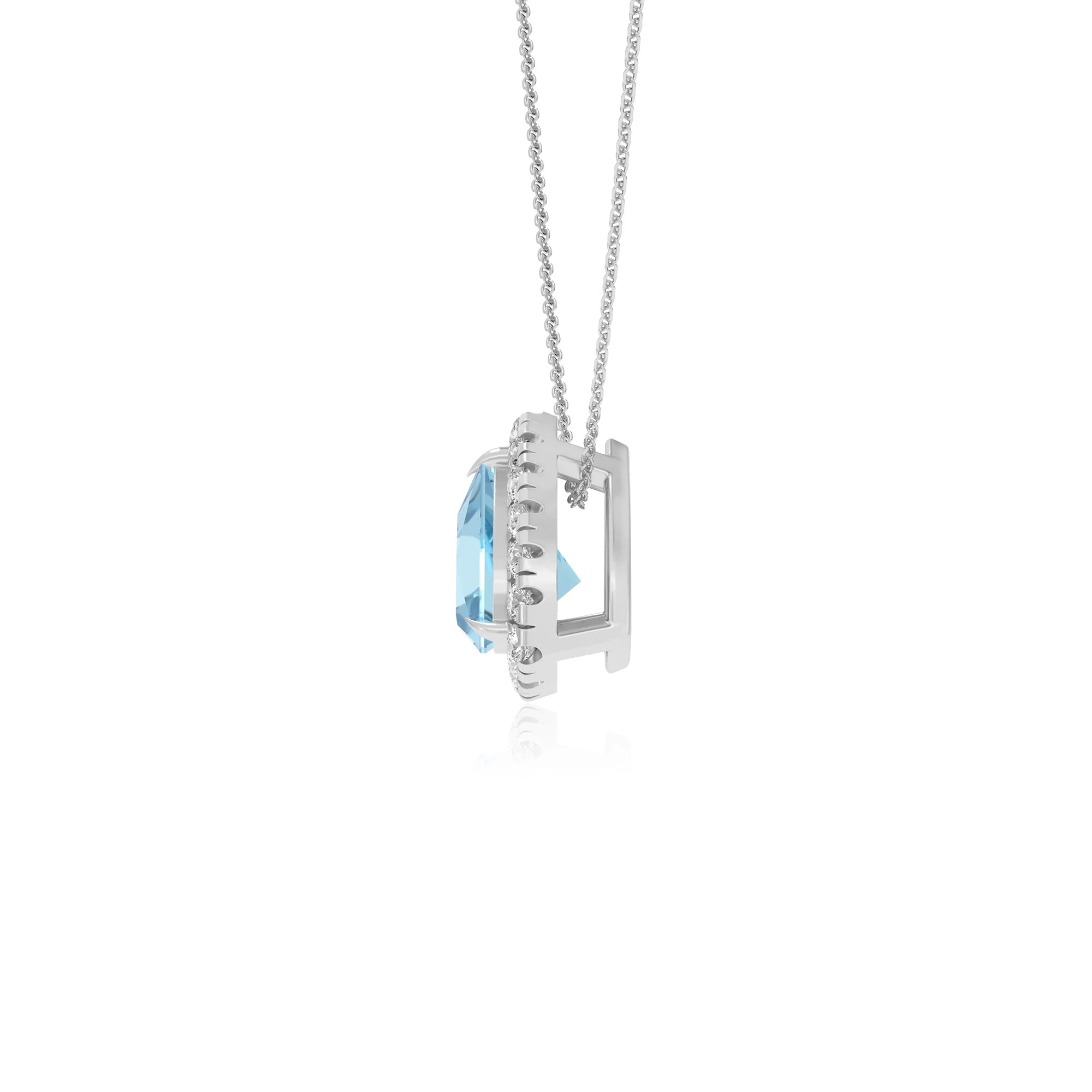 lab grown aquamarine trillion solitaire necklaces in white gold