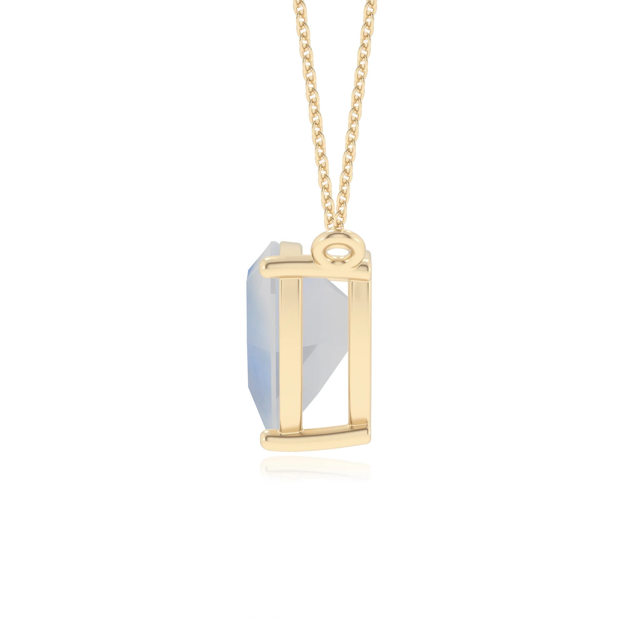 natural rainbow-moonstone trillion solitaire necklaces in yellow gold