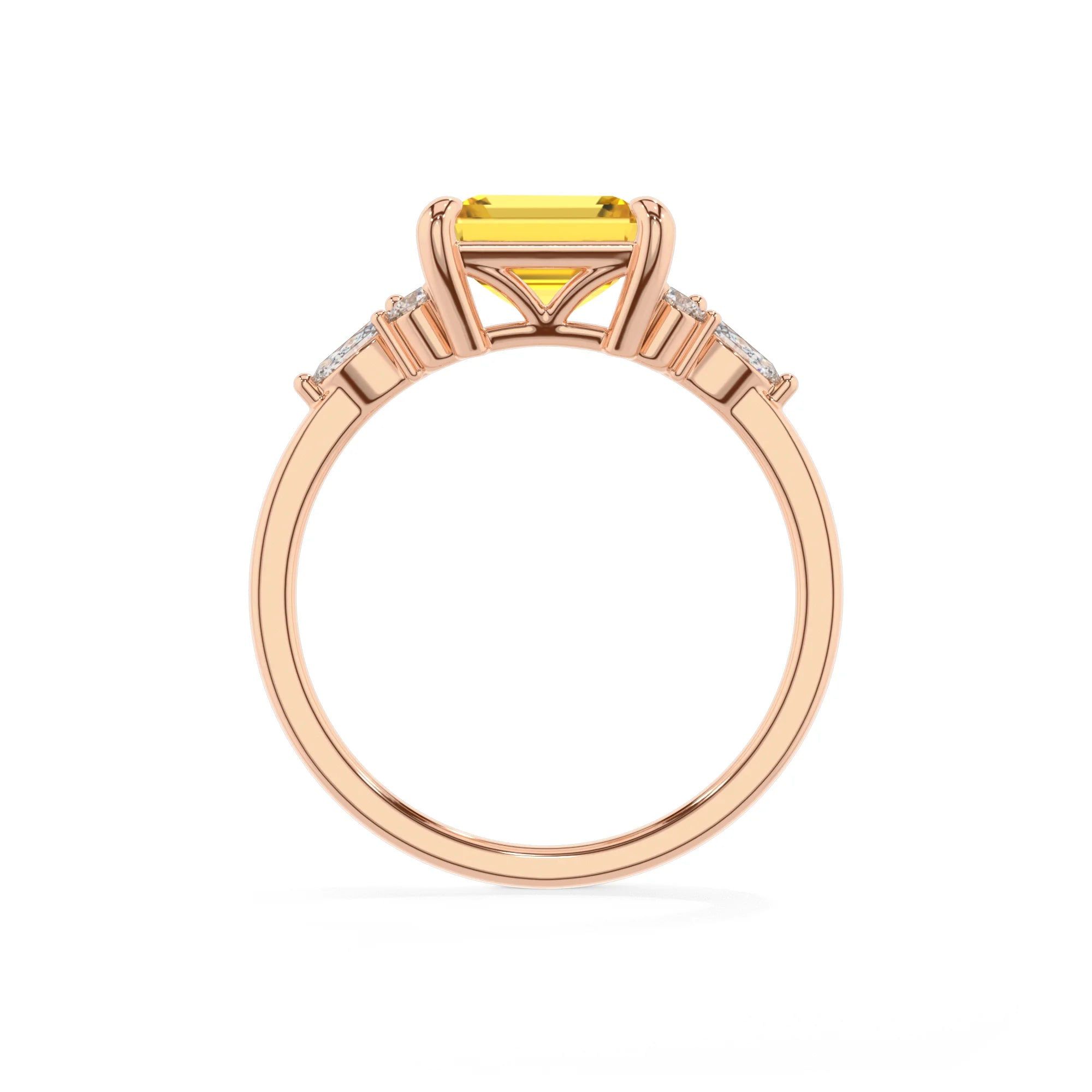 lab grown yellow-sapphire emerald cut solitaire rings in rose gold