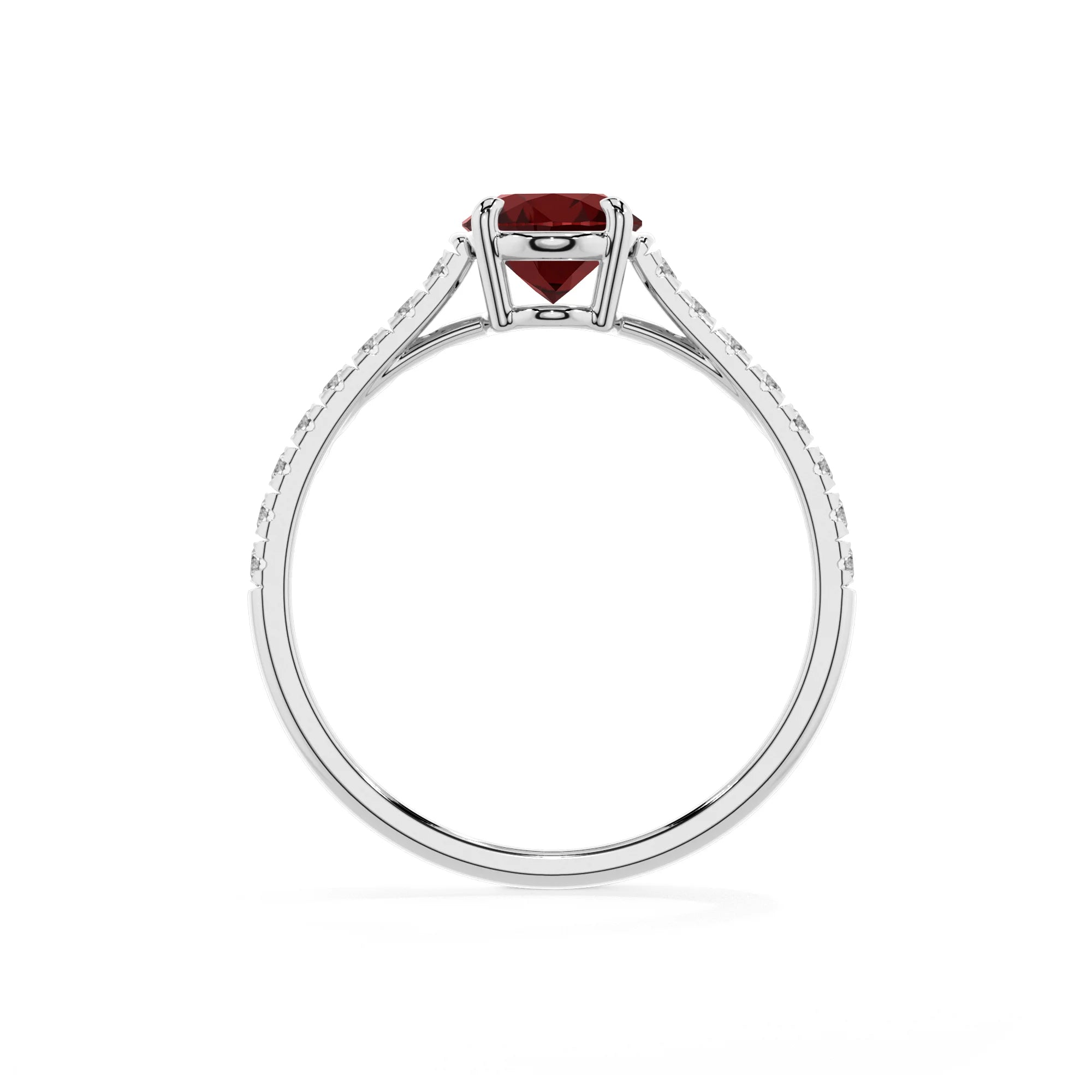 natural garnet oval half eternity solitaire engagement rings in sterling silver