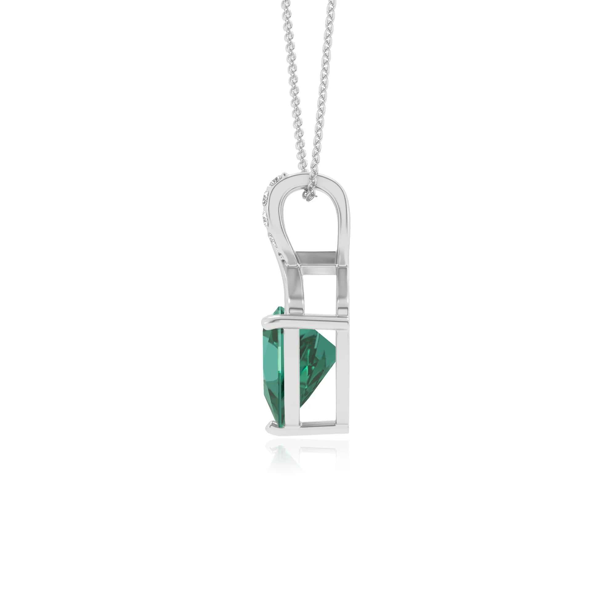 lab grown emerald trillion solitaire necklaces in platinum