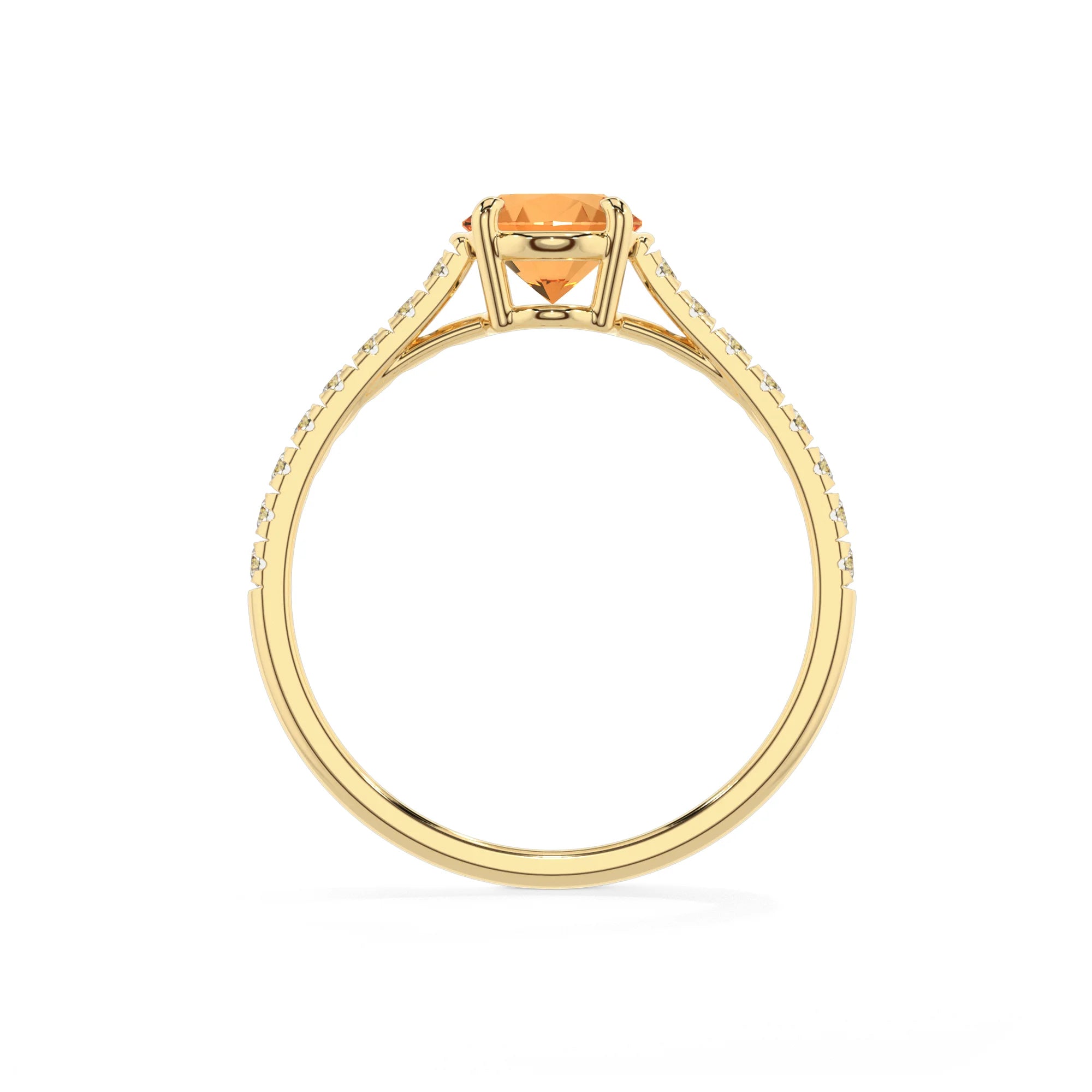 lab grown citrine oval half eternity solitaire engagement rings in yellow gold
