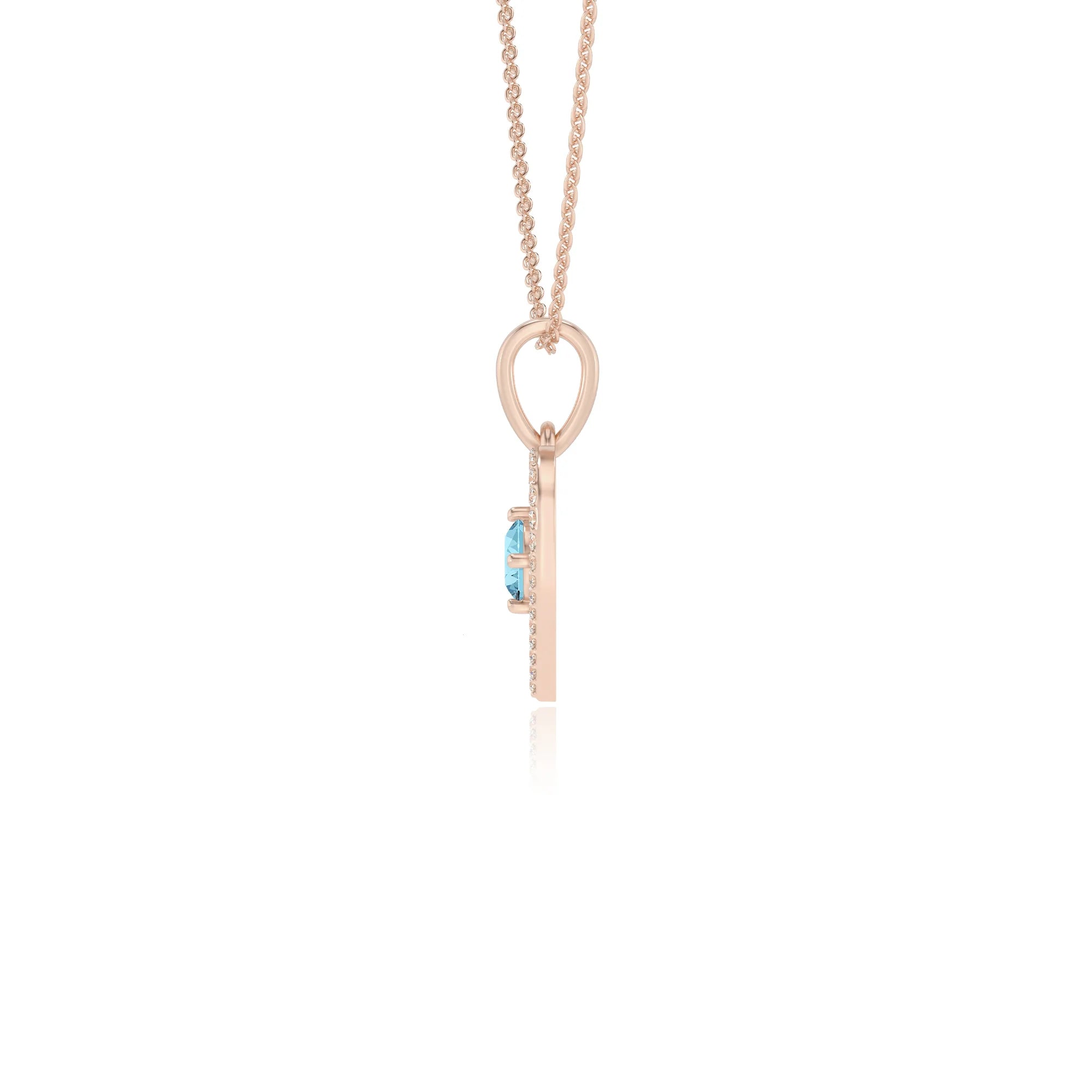 lab grown aquamarine round infinity necklaces in rose gold