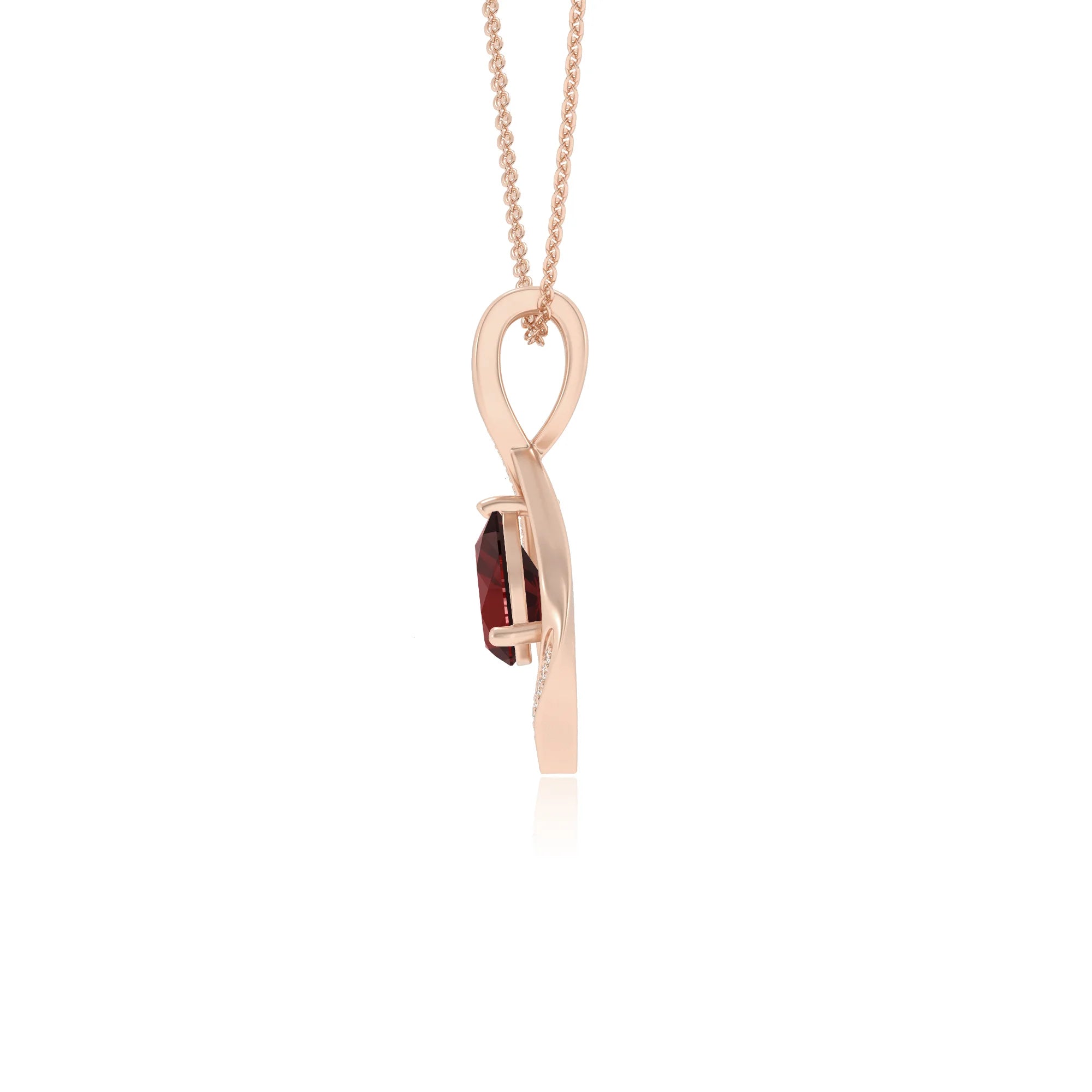 natural garnet pear solitaire necklaces in rose gold