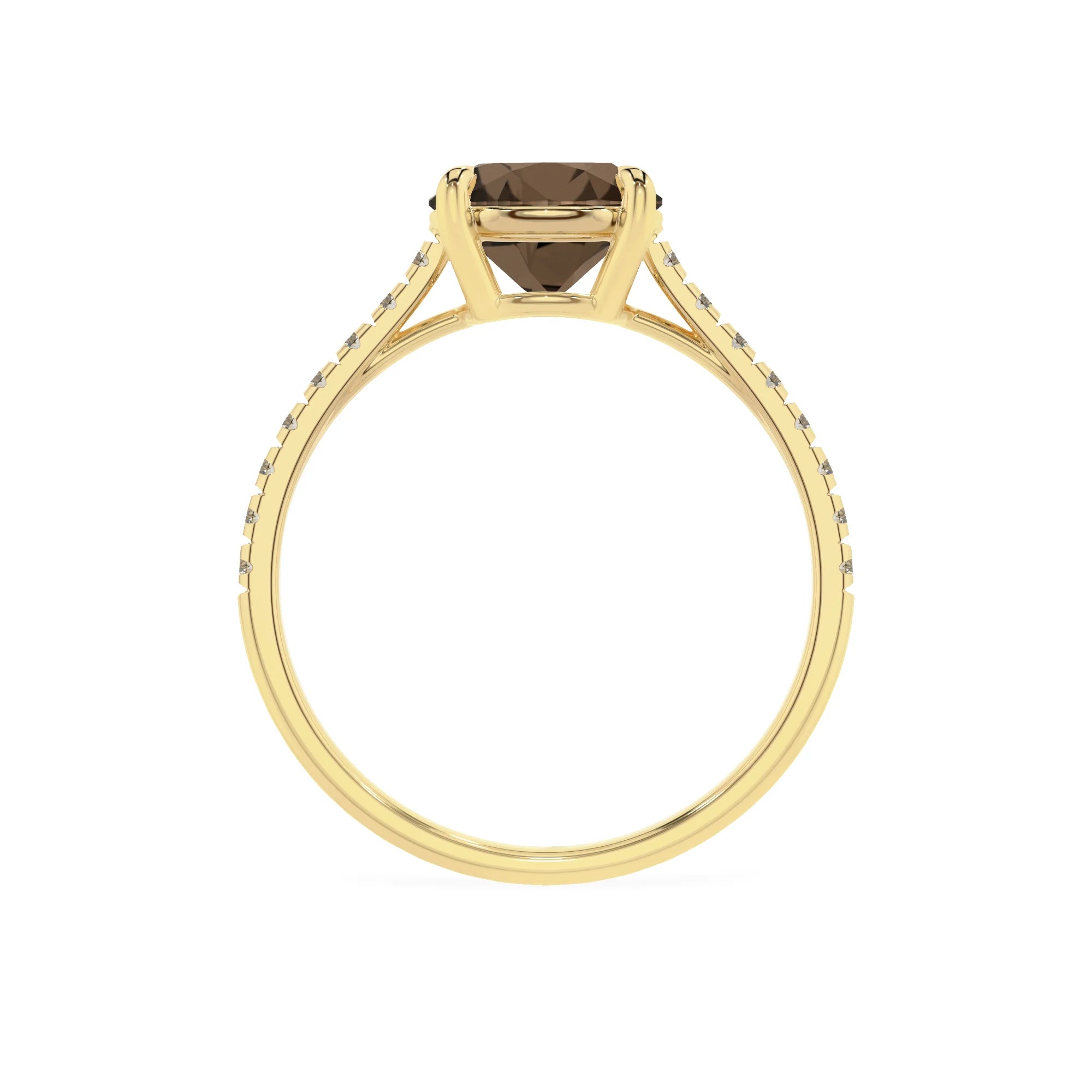 natural smoky-quartz round half eternity solitaire engagement rings in yellow gold