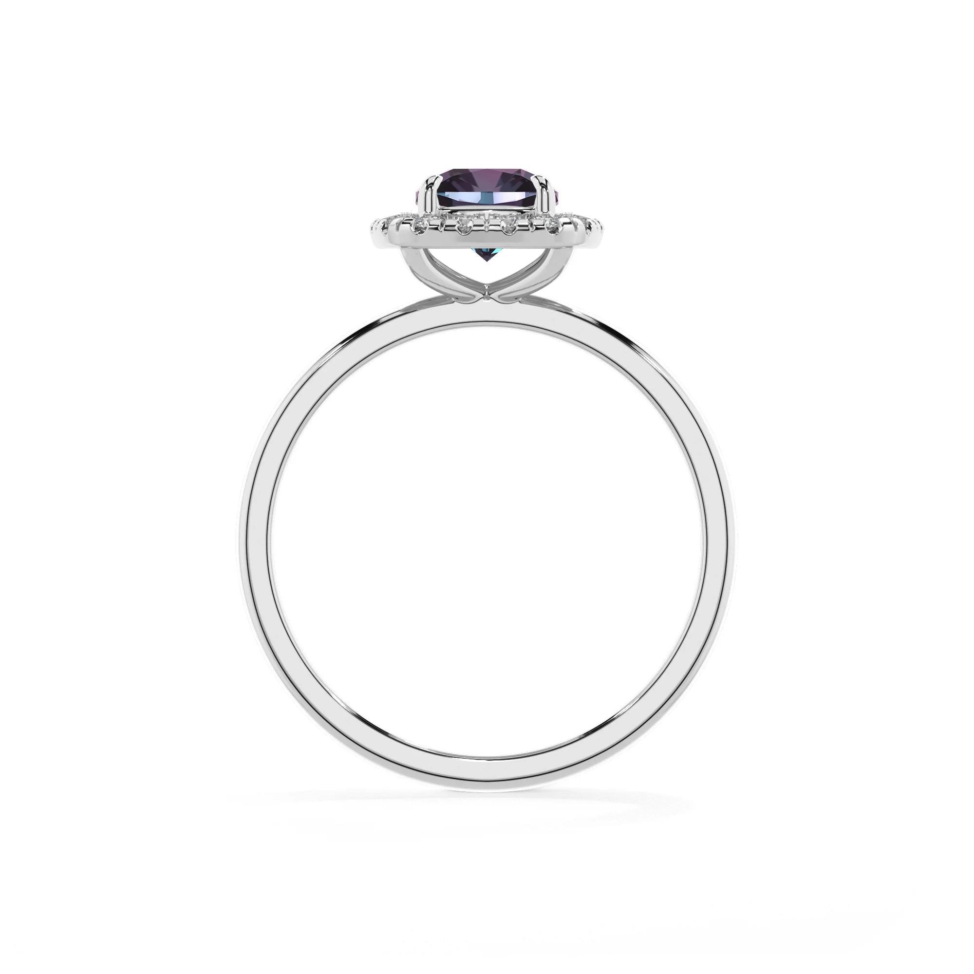 lab grown alexandrite cushion solitaire rings in platinum