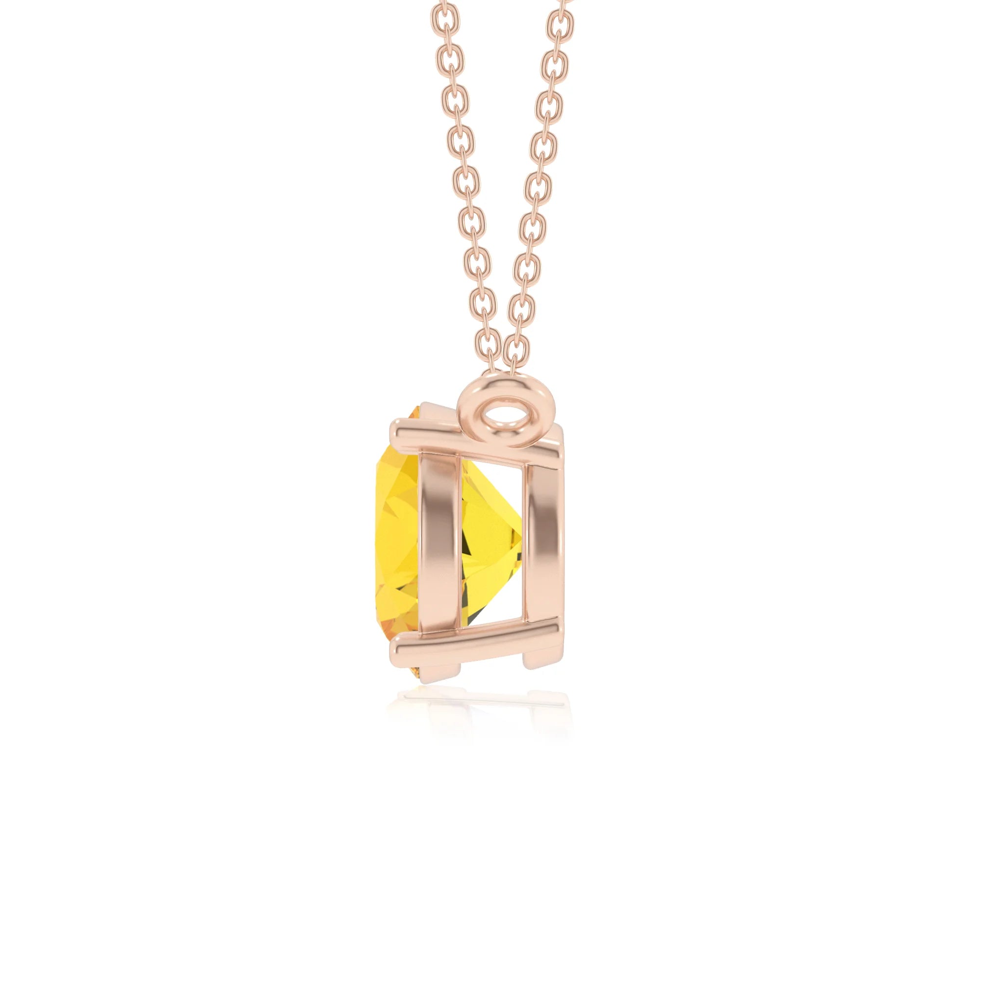 lab grown yellow-sapphire round solitaire necklaces in rose gold