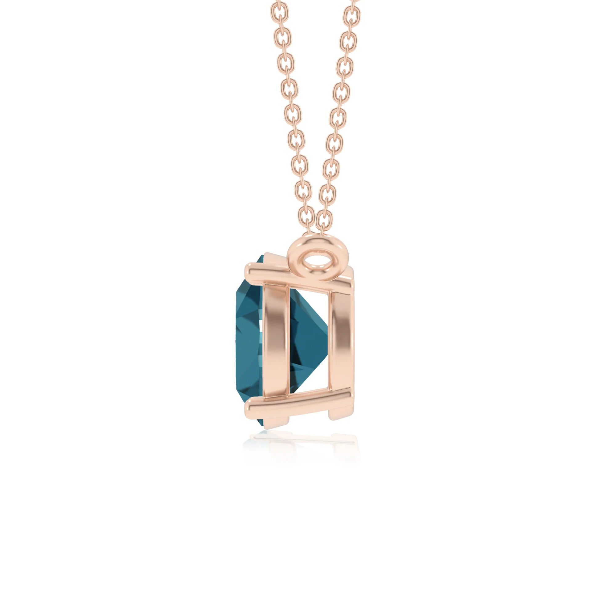 natural london-blue-topaz round solitaire necklaces in rose gold