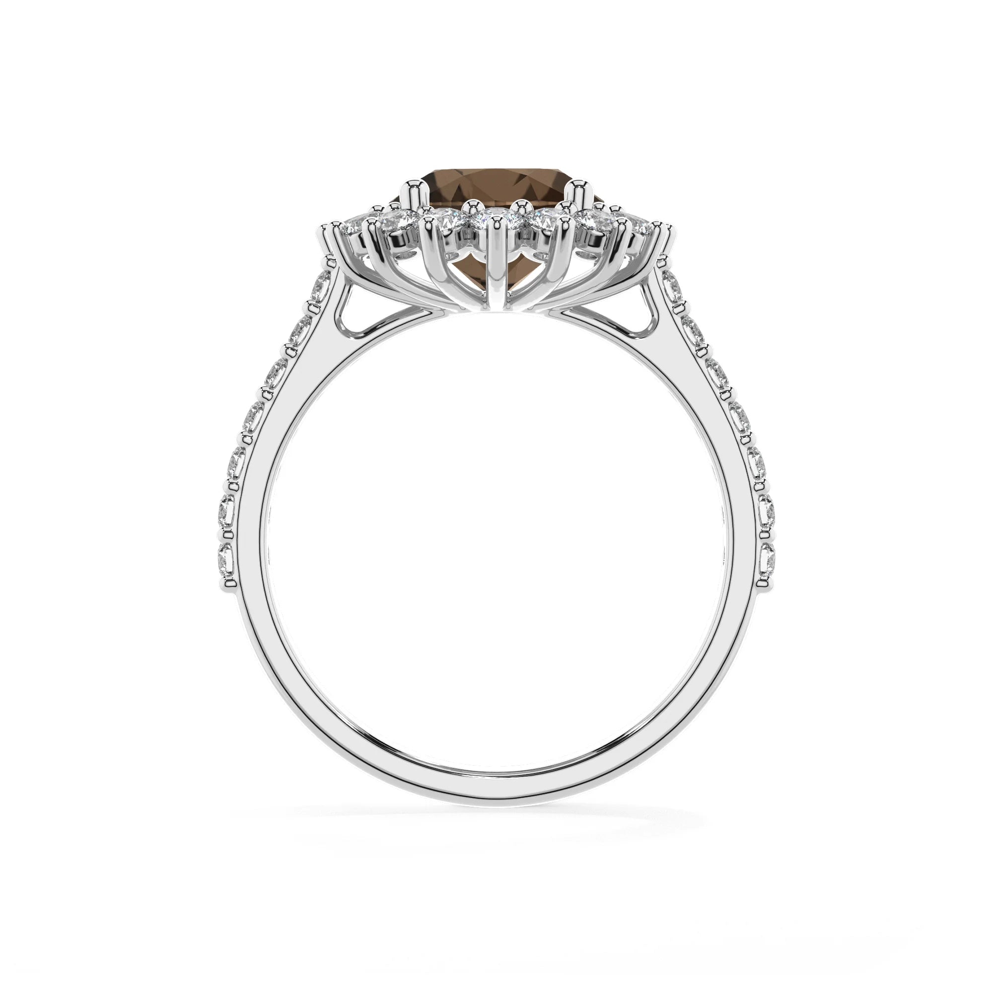 natural smoky-quartz round solitaire rings in platinum