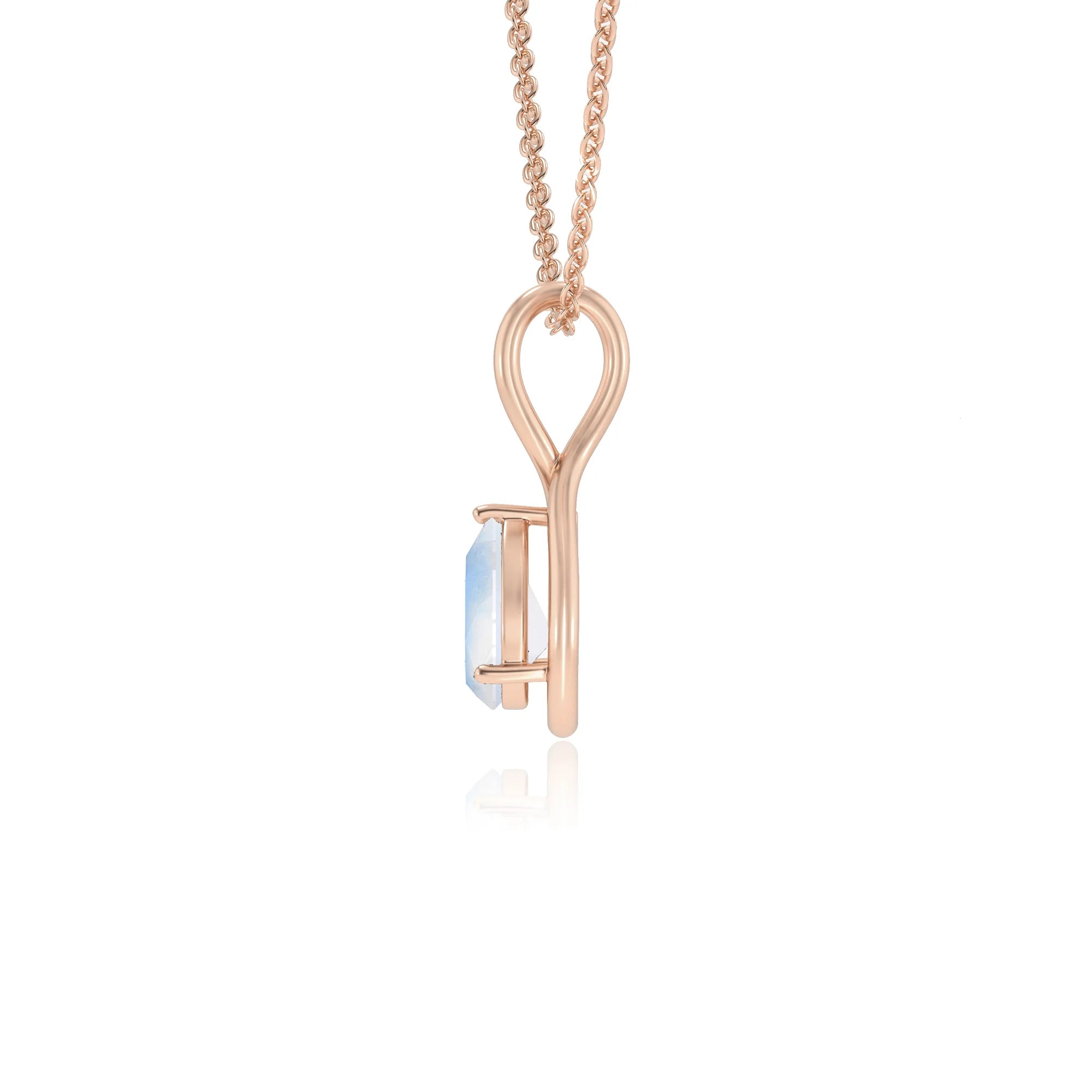 natural rainbow-moonstone pear solitaire necklaces in rose gold