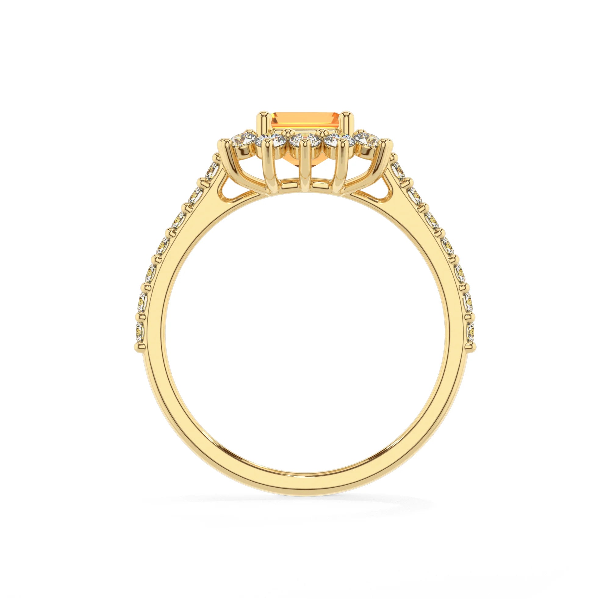 lab grown citrine emerald cut solitaire rings in yellow gold