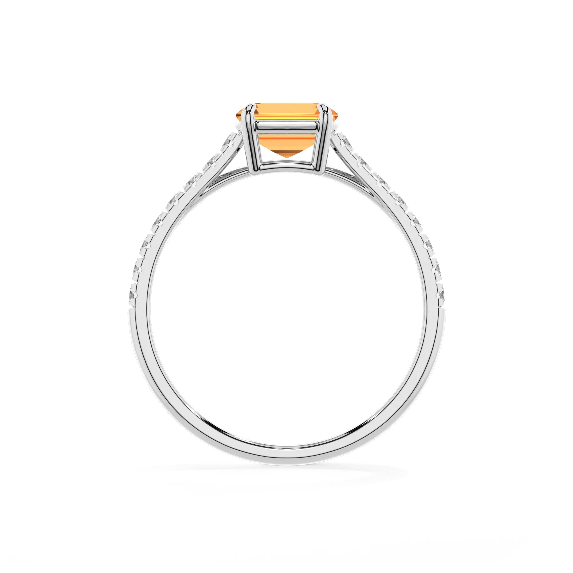 lab grown citrine emerald cut half eternity solitaire engagement rings in white gold