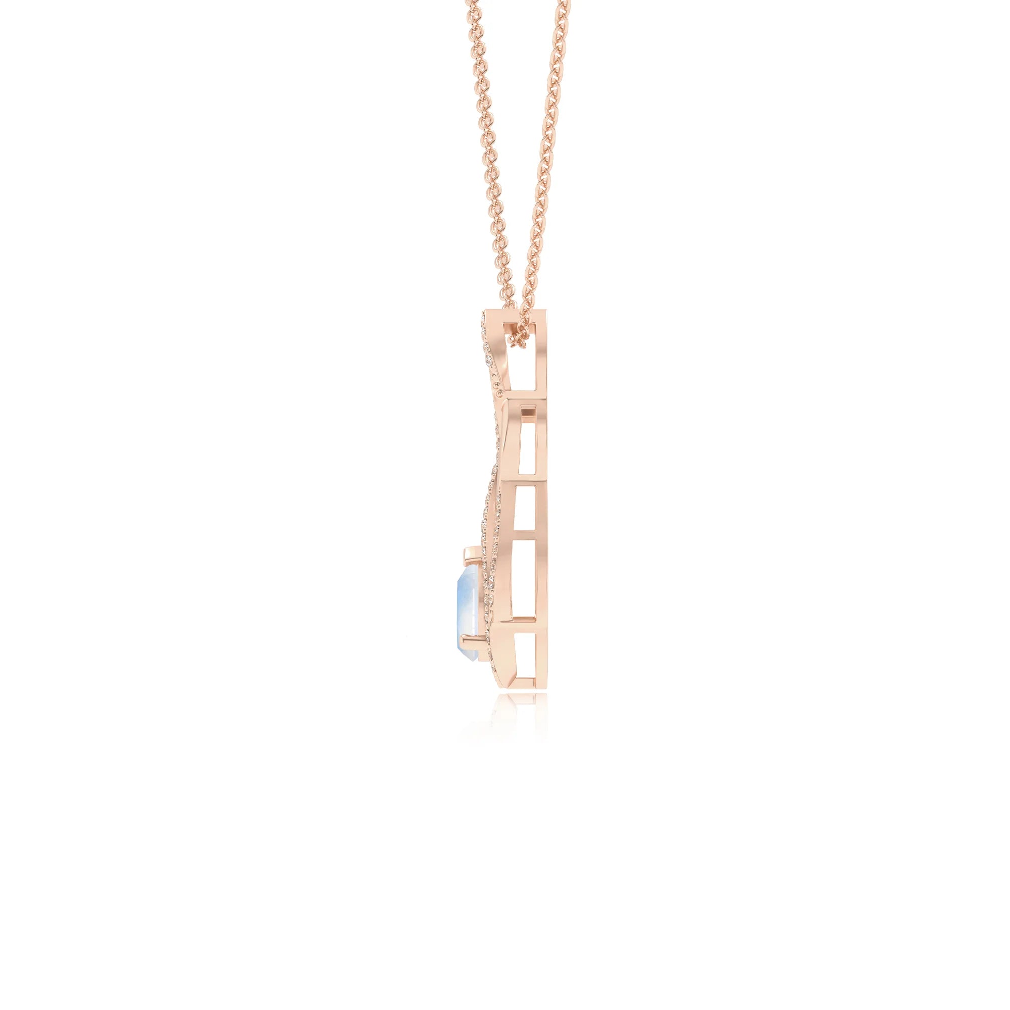 natural rainbow-moonstone pear solitaire necklaces in rose gold