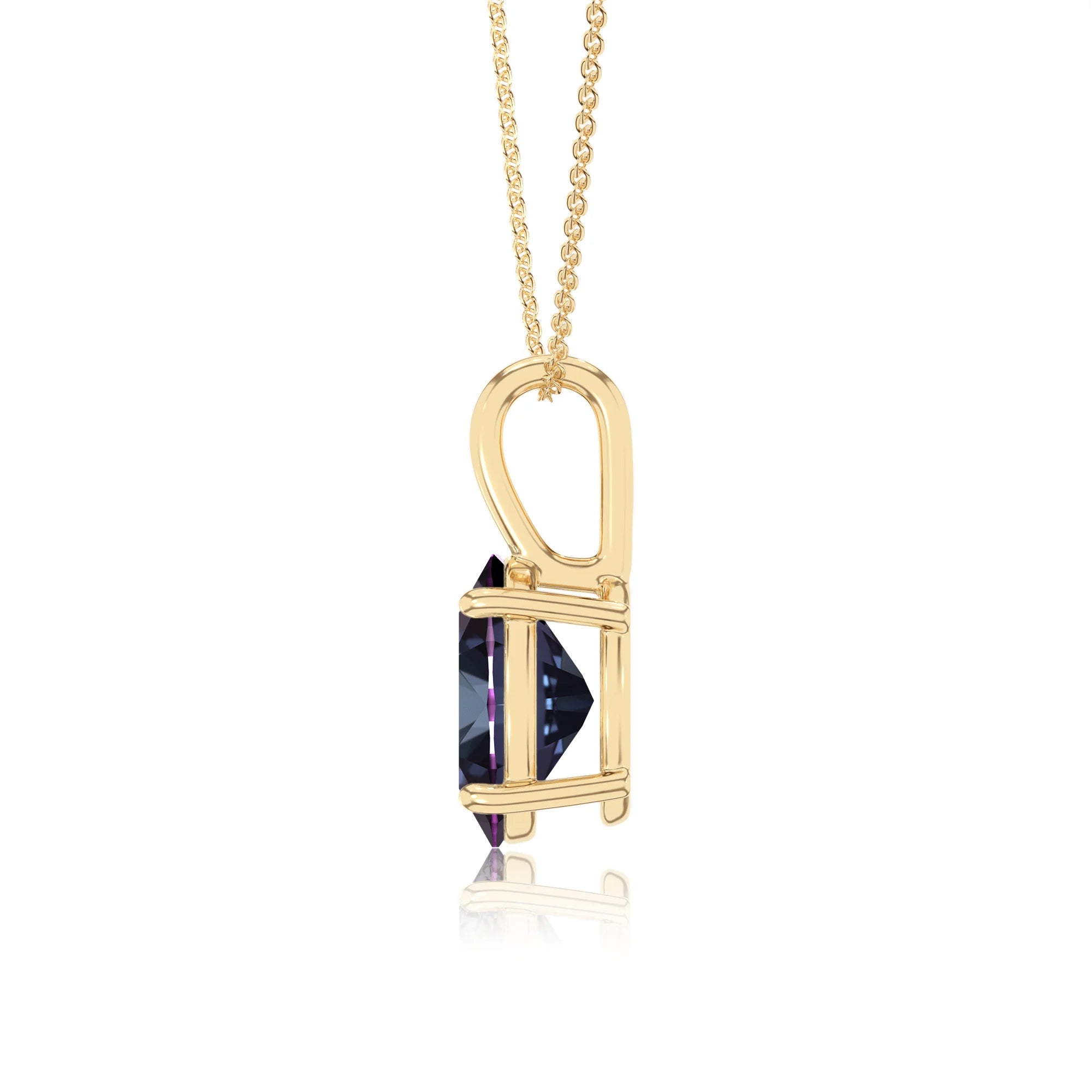 lab grown alexandrite oval solitaire necklaces in yellow gold