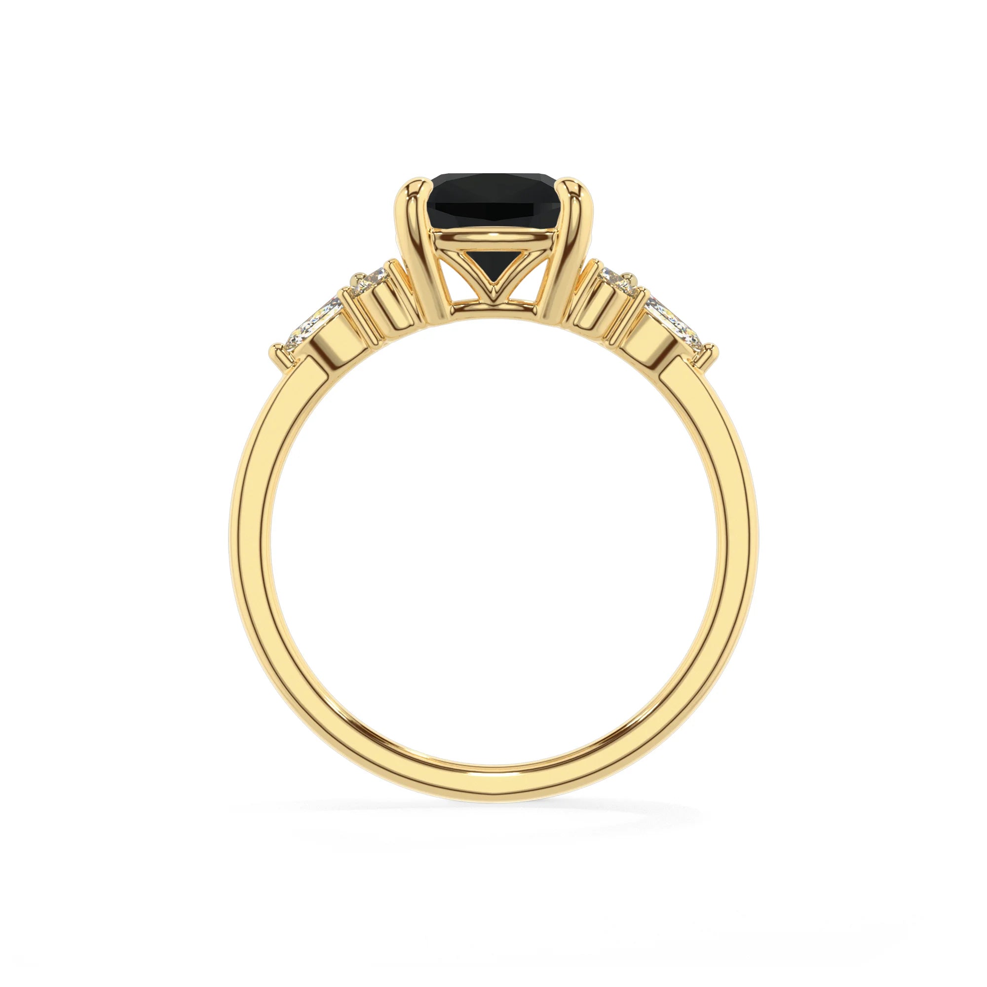 natural black-onyx cushion solitaire rings in yellow gold