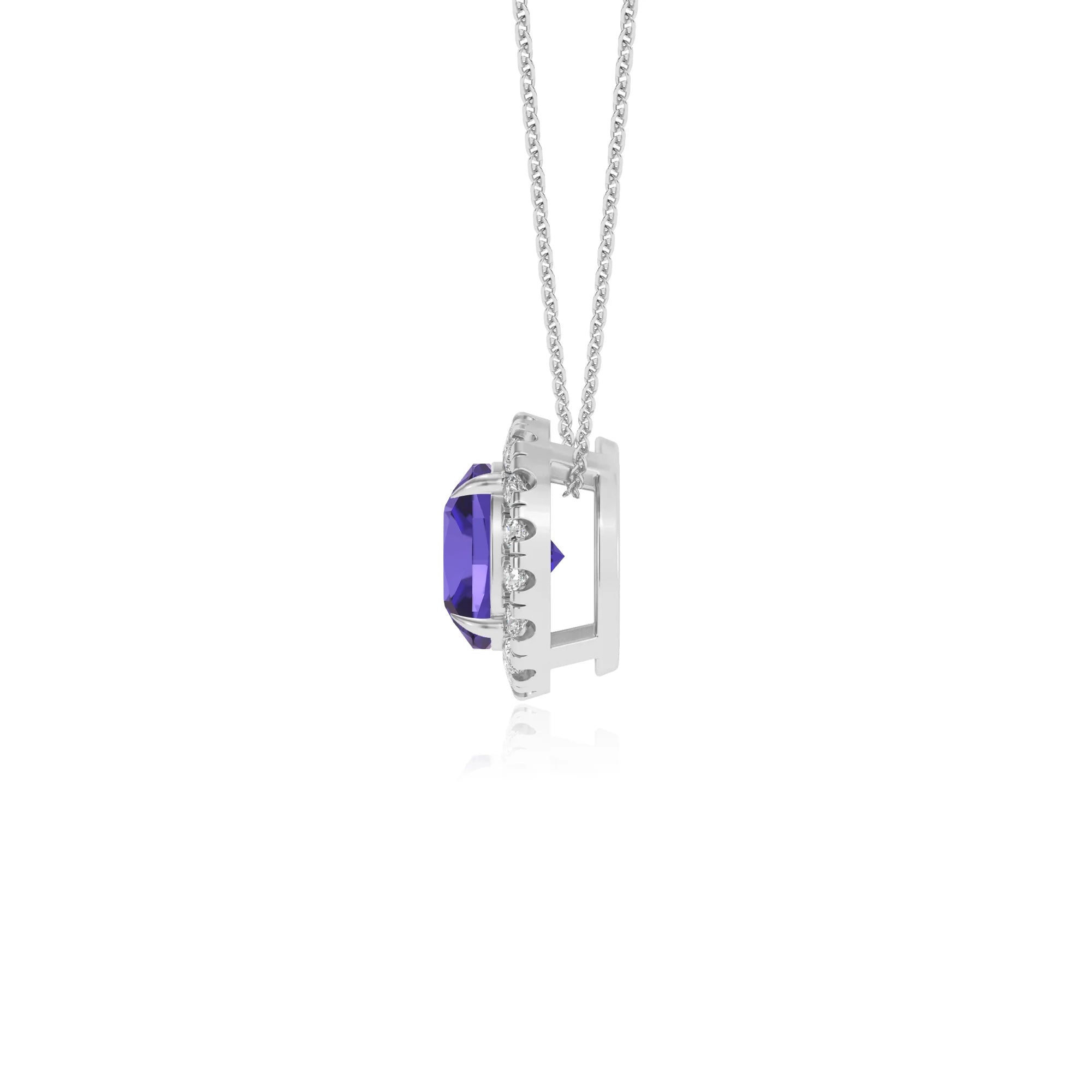 lab grown tanzanite cushion solitaire necklaces in platinum