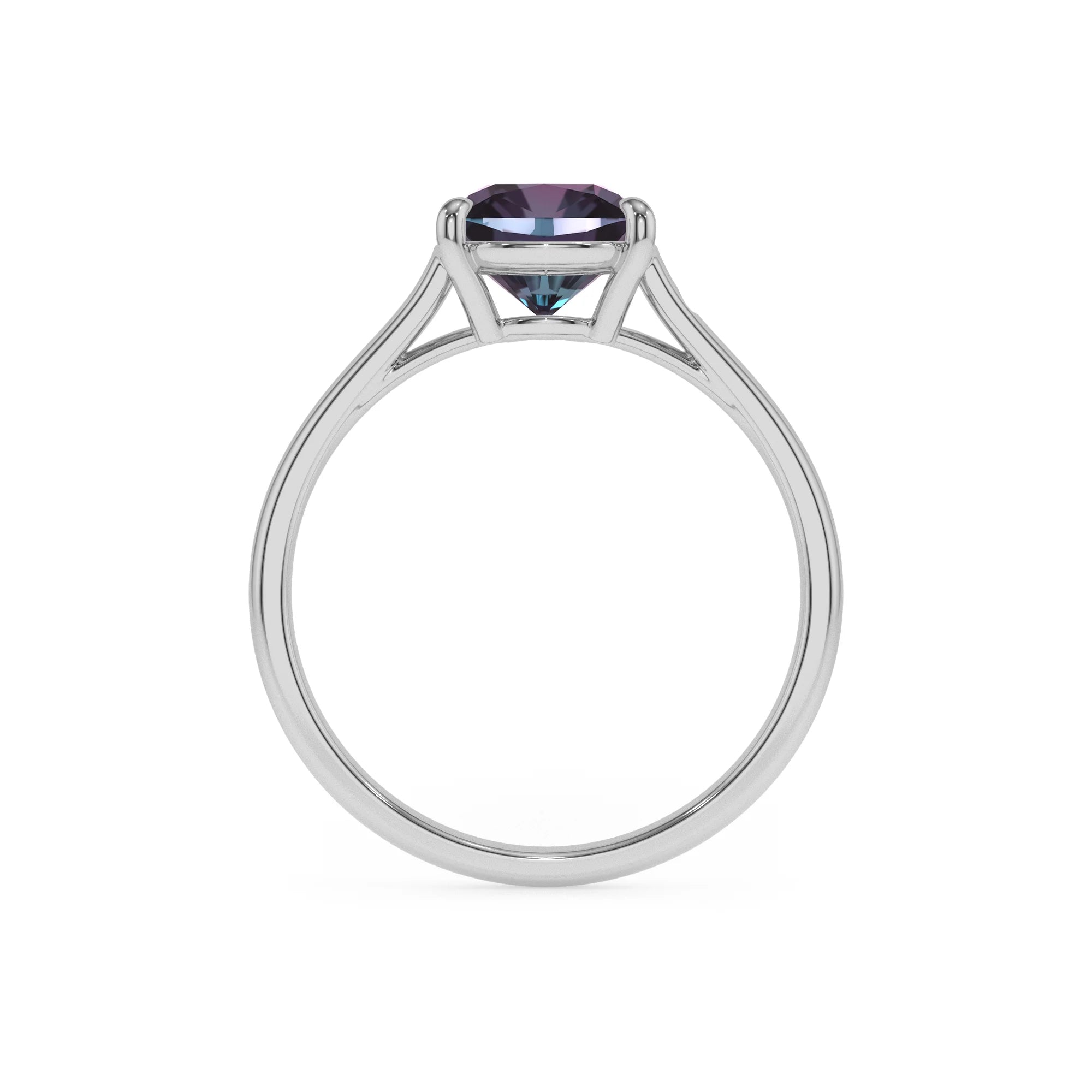 lab grown alexandrite cushion solitaire rings in white gold