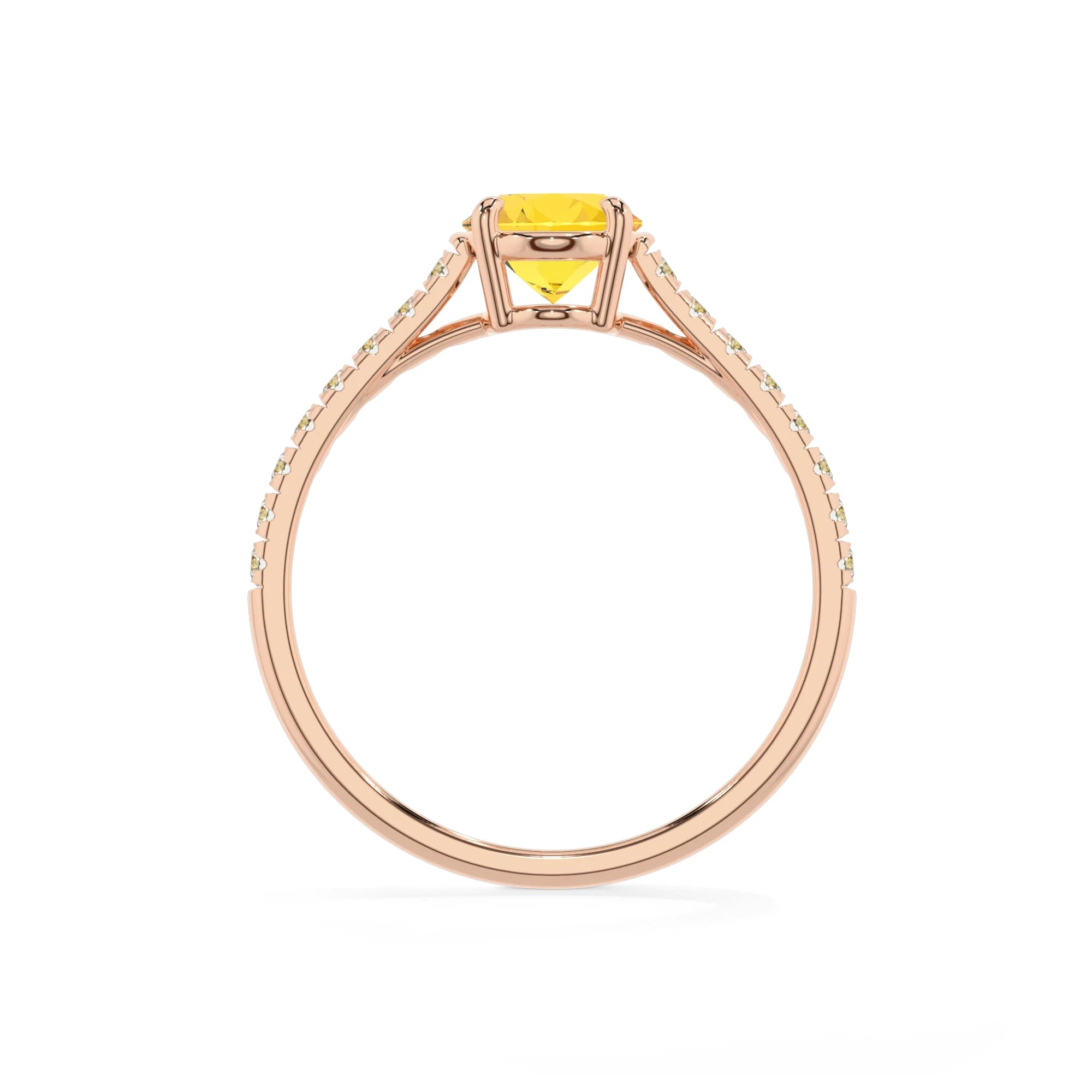 lab grown yellow-sapphire oval half eternity solitaire engagement rings in rose gold
