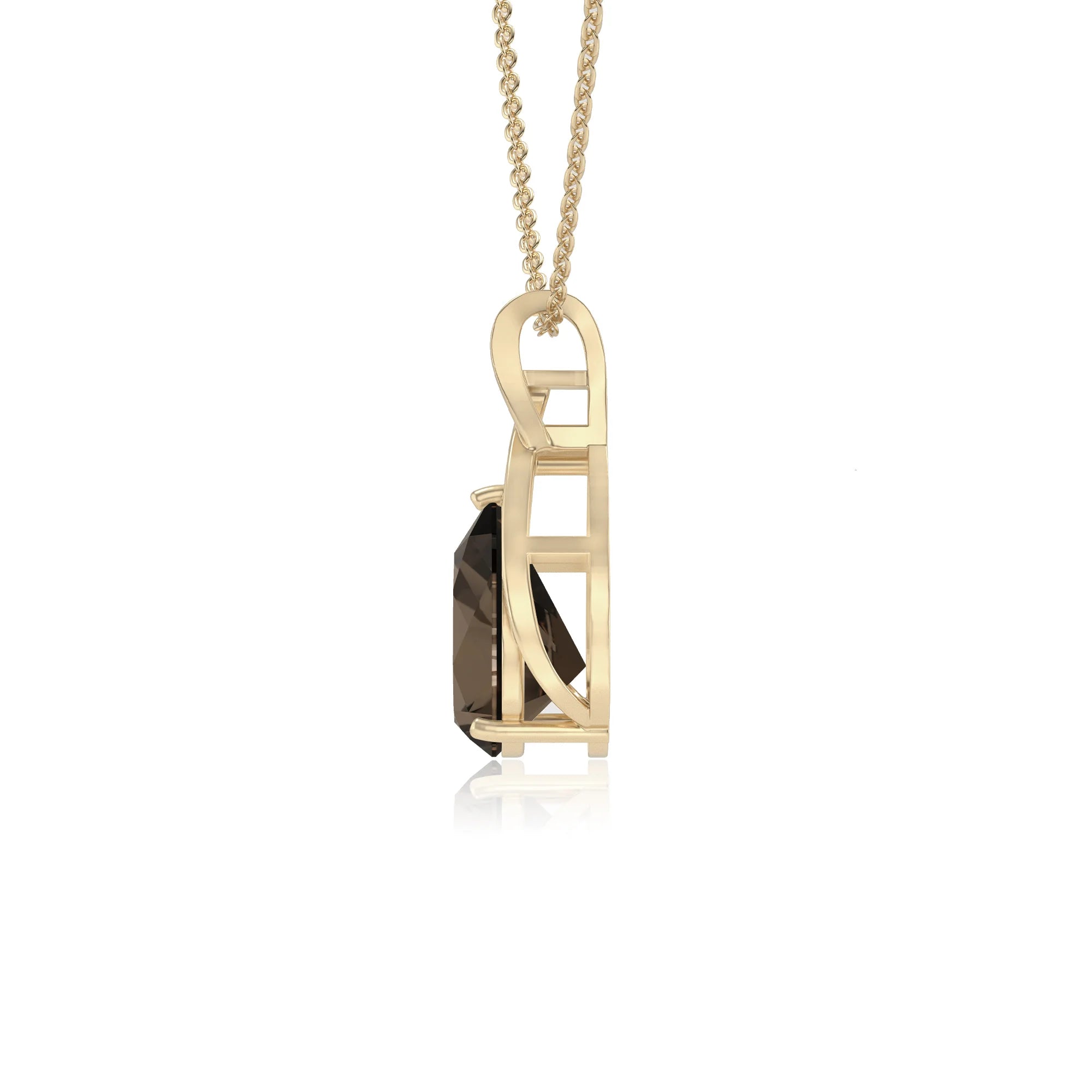 natural smoky-quartz pear solitaire necklaces in yellow gold