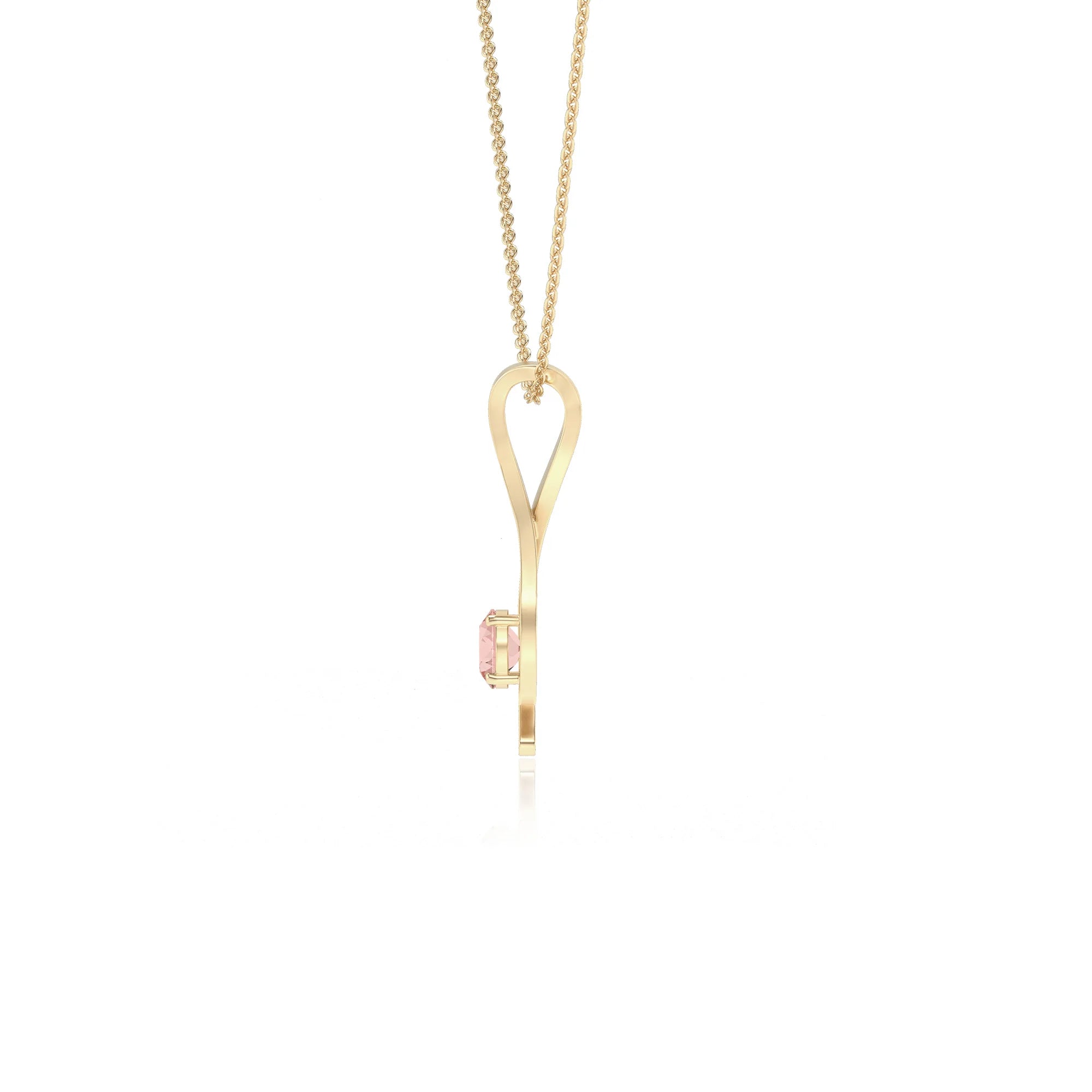lab grown morganite round solitaire necklaces in yellow gold