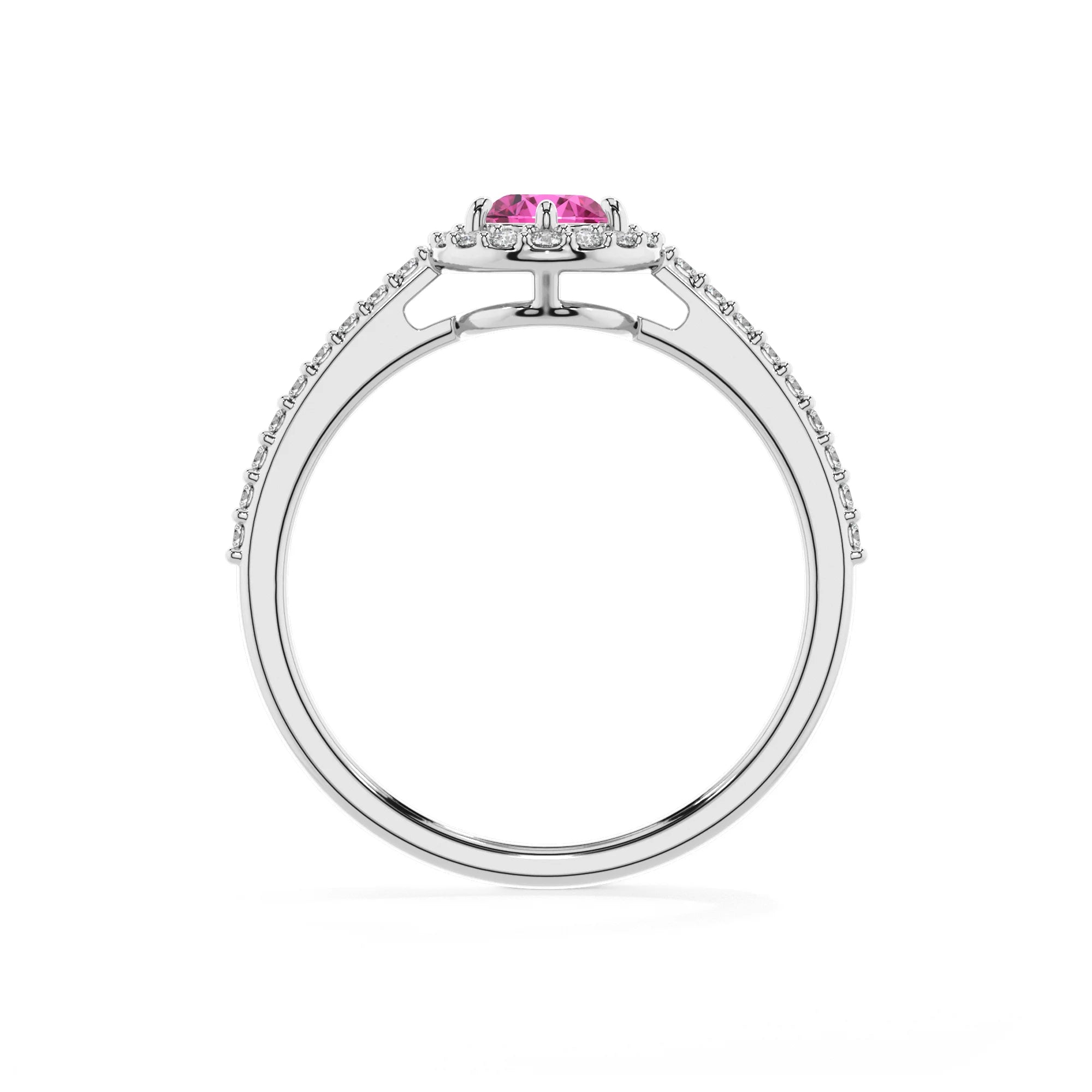 lab grown pink-sapphire pear solitaire rings in platinum