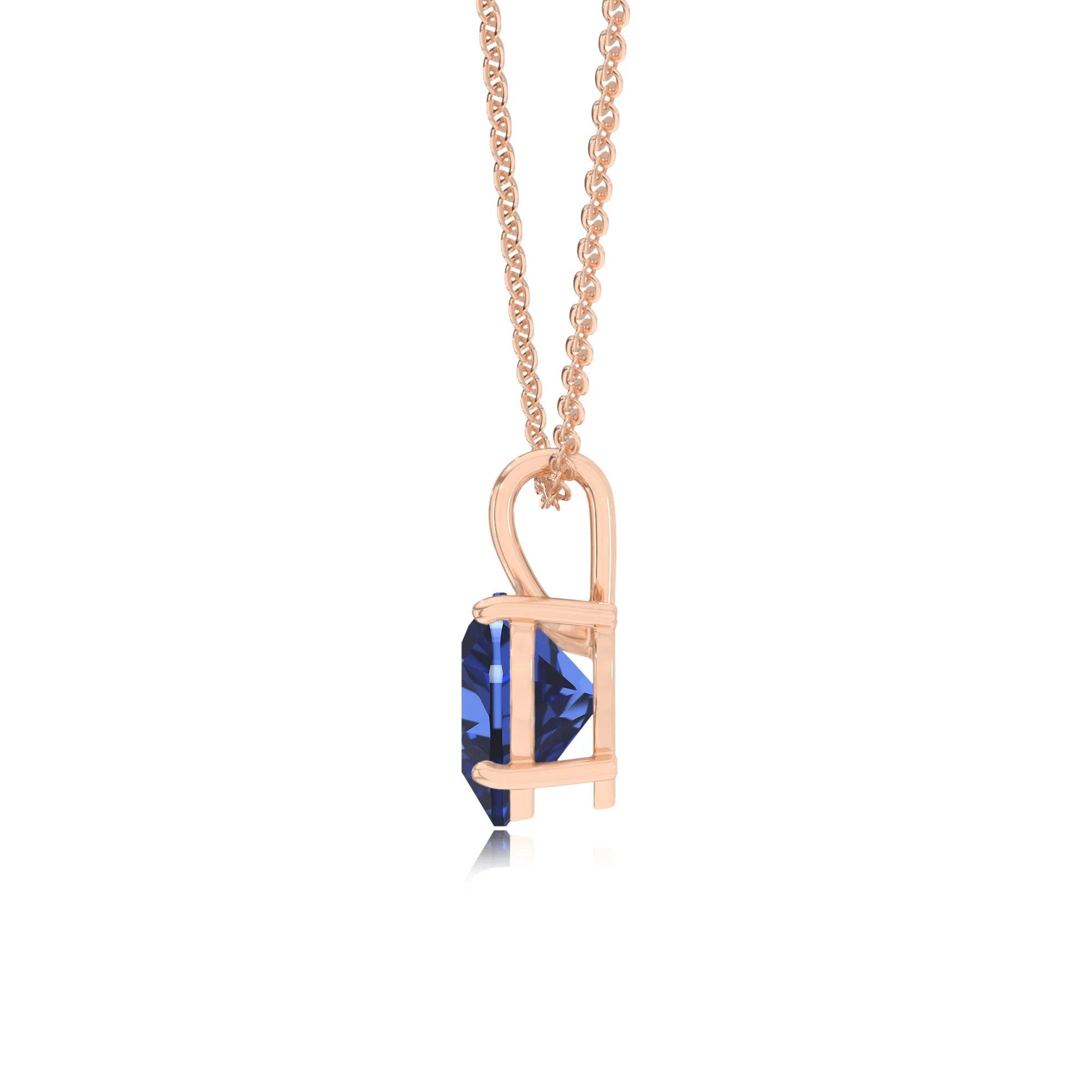 lab grown blue-sapphire heart solitaire necklaces in rose gold