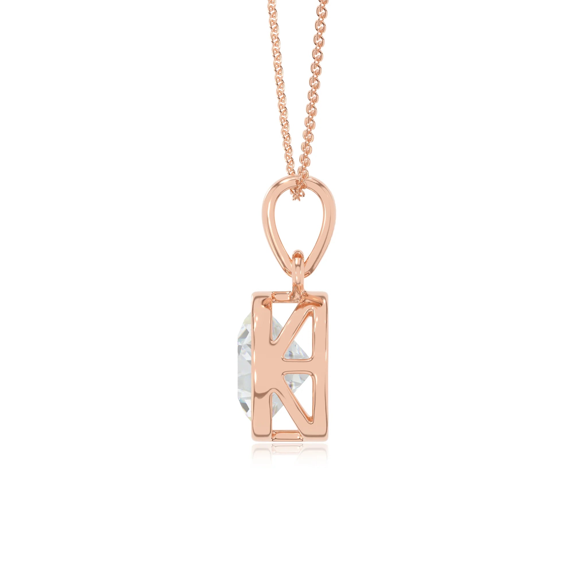 lab grown moissanite round solitaire necklaces in rose gold