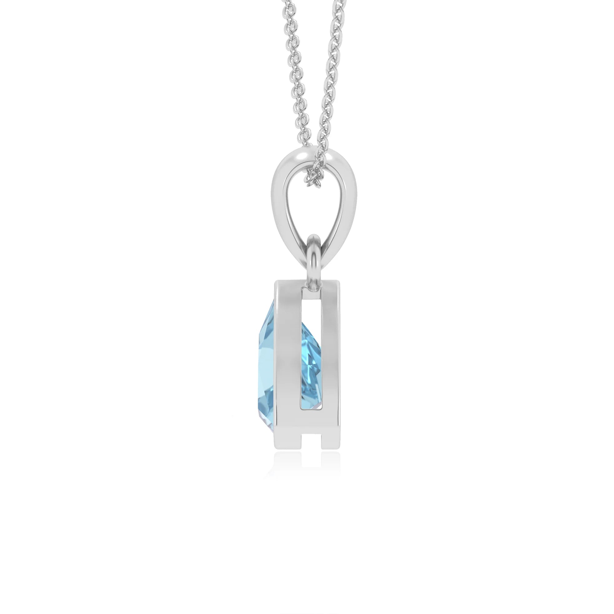 lab grown aquamarine trillion solitaire necklaces in white gold