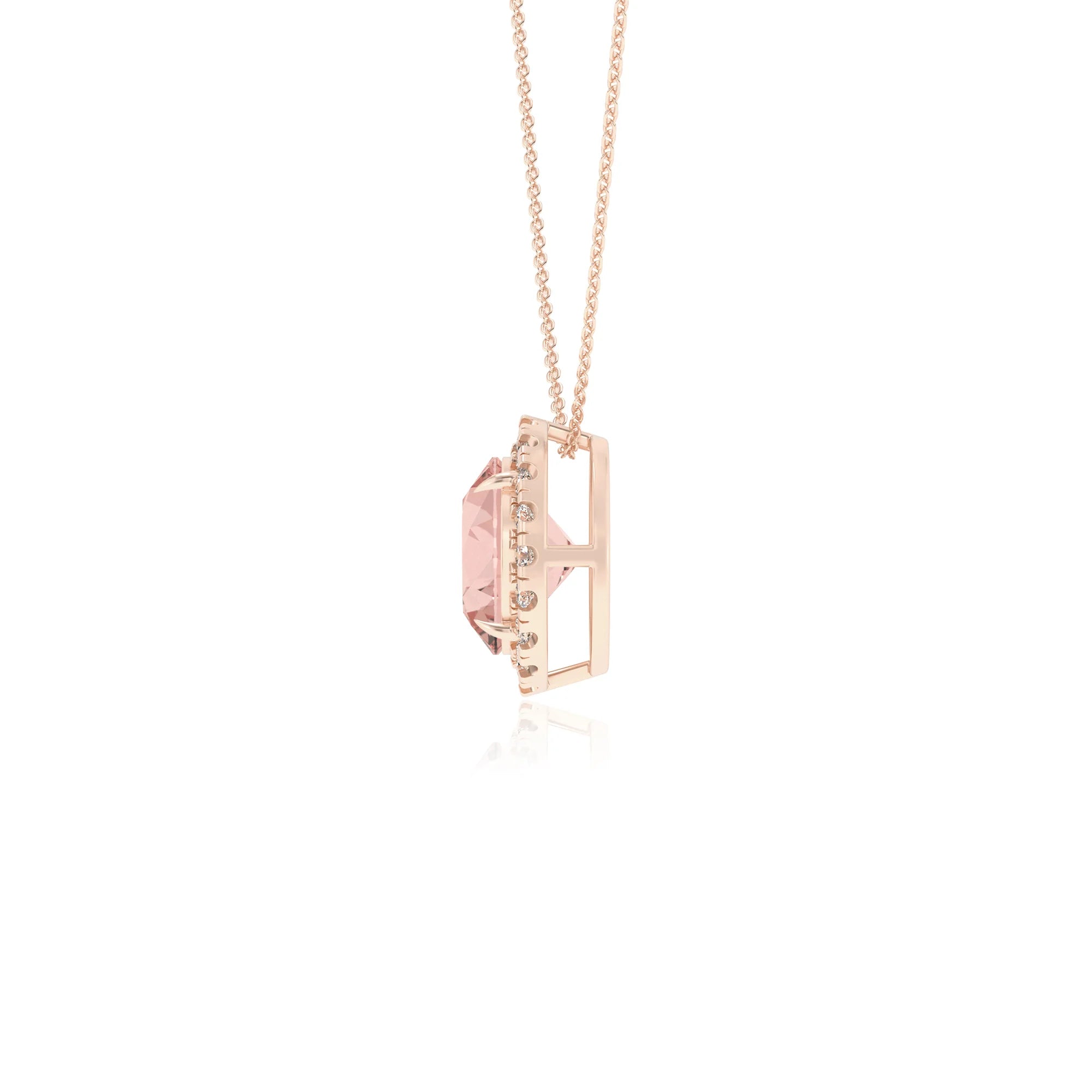 lab grown morganite round solitaire necklaces in rose gold