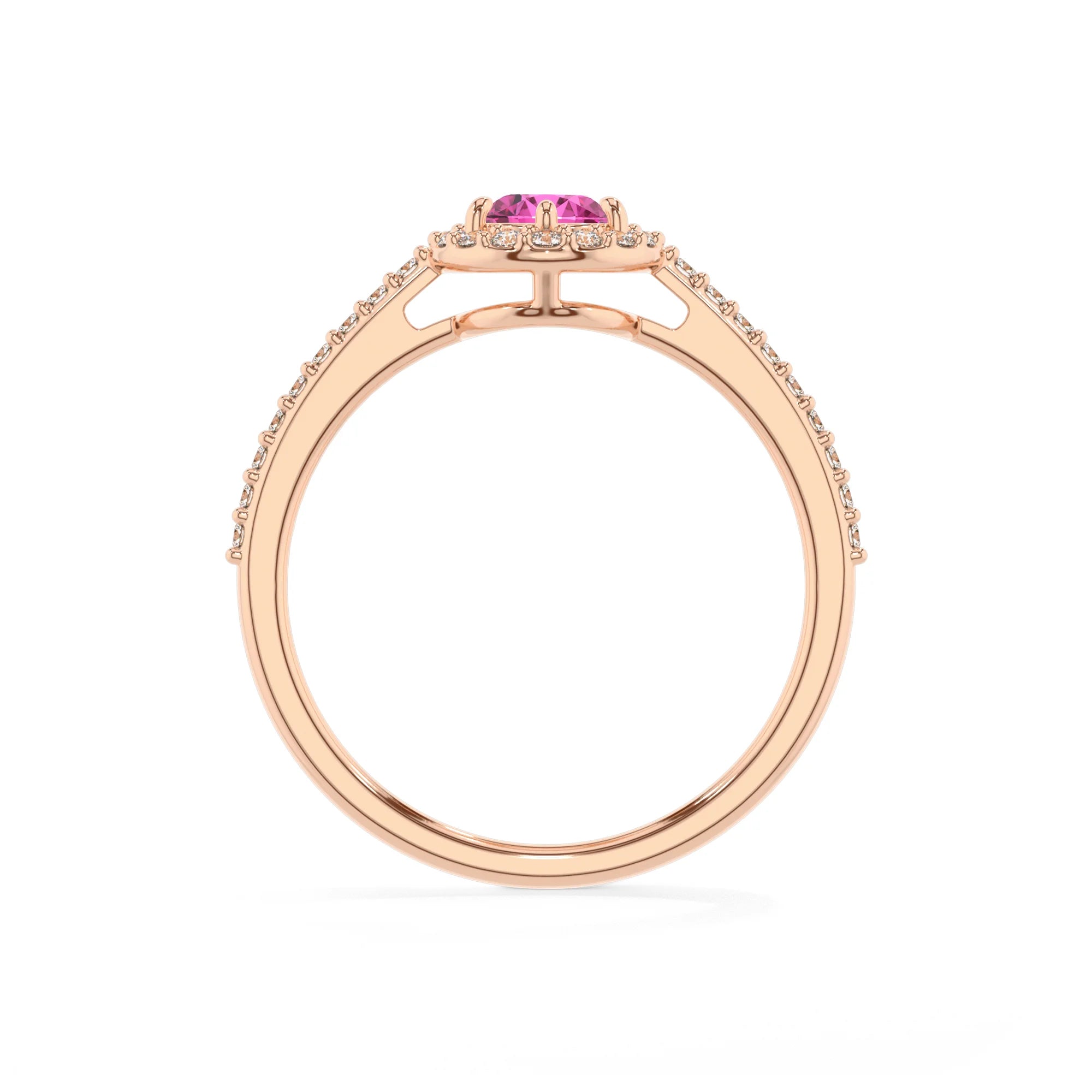 lab grown pink-sapphire pear solitaire rings in rose gold