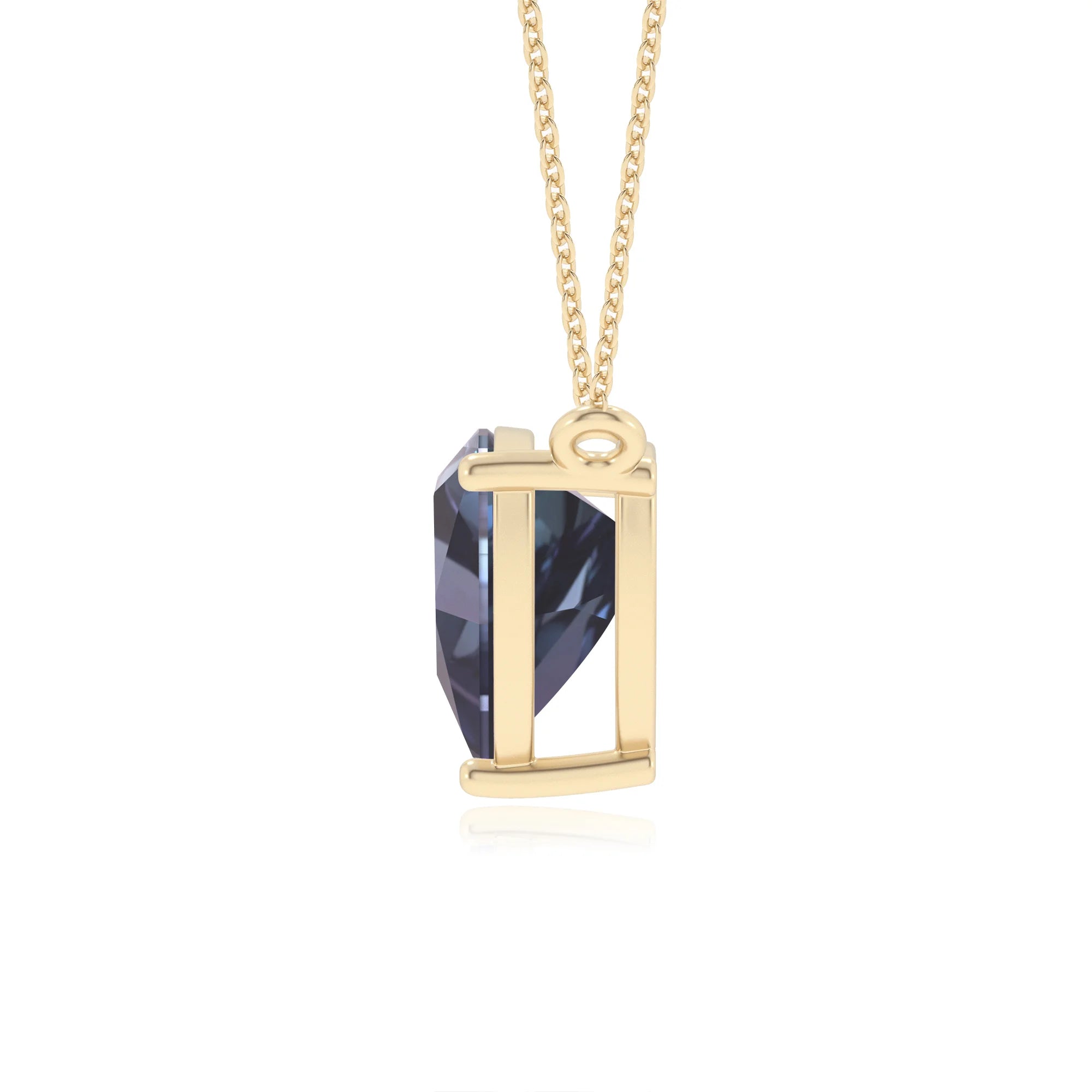 lab grown alexandrite trillion solitaire necklaces in yellow gold